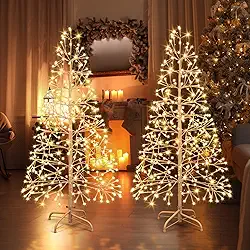 Tujoe 2 peças de bétula iluminada de 1,2 m com 216 LEDs, galhos, luzes brancas quentes, decoração para ambientes internos e externos, Dia de Ação de Graças, Natal, festas de casamento, festivais