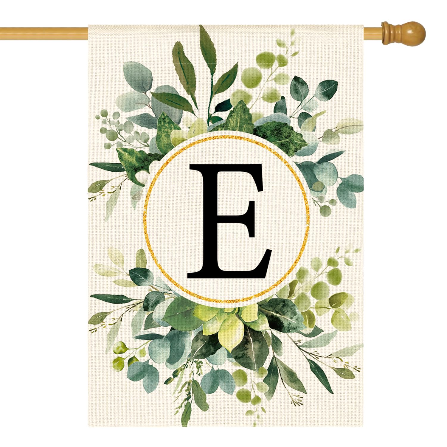 AVOIN colorlife Monogram Letter E Floral House Flag 28x40 Inch Double Sided Outside, Family Last Name Initial Yard Outdoor Decoration
