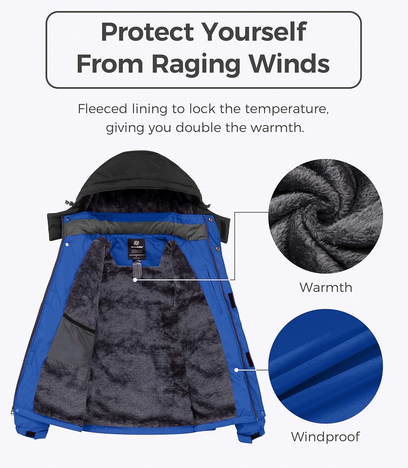 wantdo Men's Mountain Waterproof Ski Jacket Windproof Rain Jacket Winter Warm Hooded Coat - Image 4