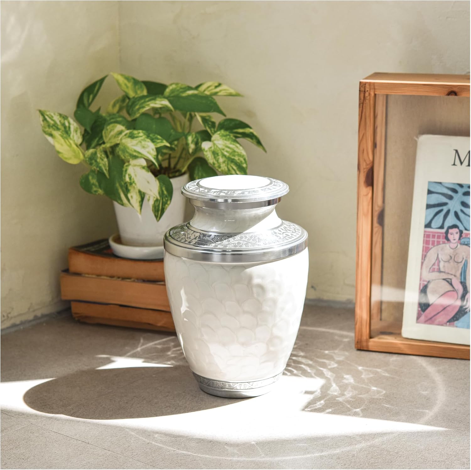 AspenStudio Ivory Cremation Urn for Adult Human Ashes - Large Handcrafted Funeral Memorial Urns