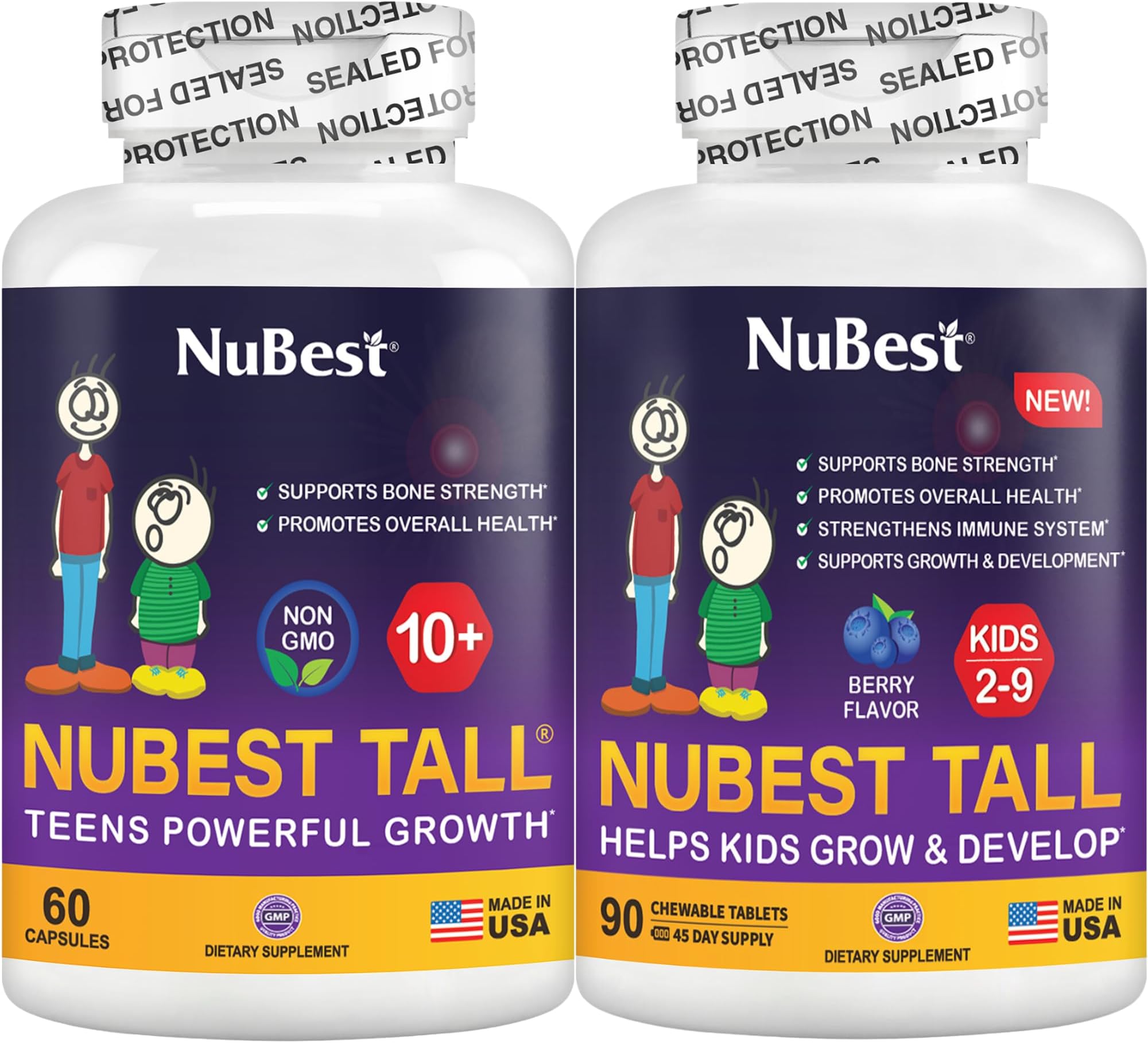 Bundle Tall 10+ 60 Capsules Tall Kids 90 Chewable Tablets | Height Growth Support for Kids & Teens | Calcium, Vitamins D3 K2, Collagen & Herbal Blend