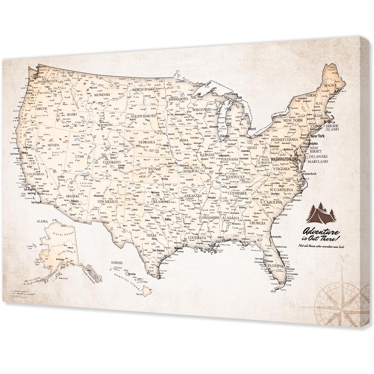 IPIC Vintage USA Maps for Wall, Map of the United States, Size 42x28 in