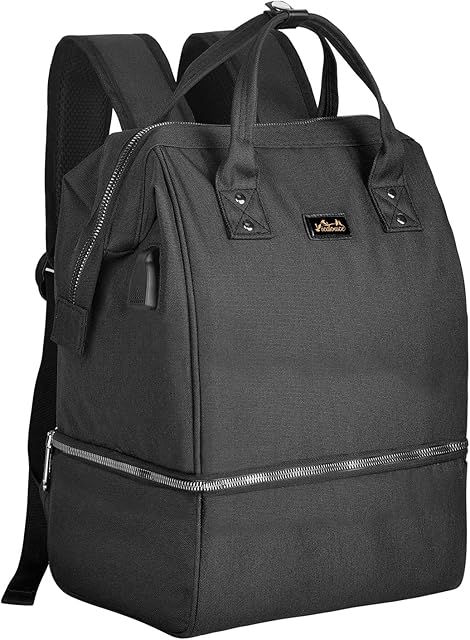 Viedouce Nappy Backpack, Changing Nappy Bag,Picnic Lunch Bag Insulated for Travel,Waterproof Oxford Breast Pump Bag,Baby Travel Diaper Mummy Bag with Charging Port (Black,15L)