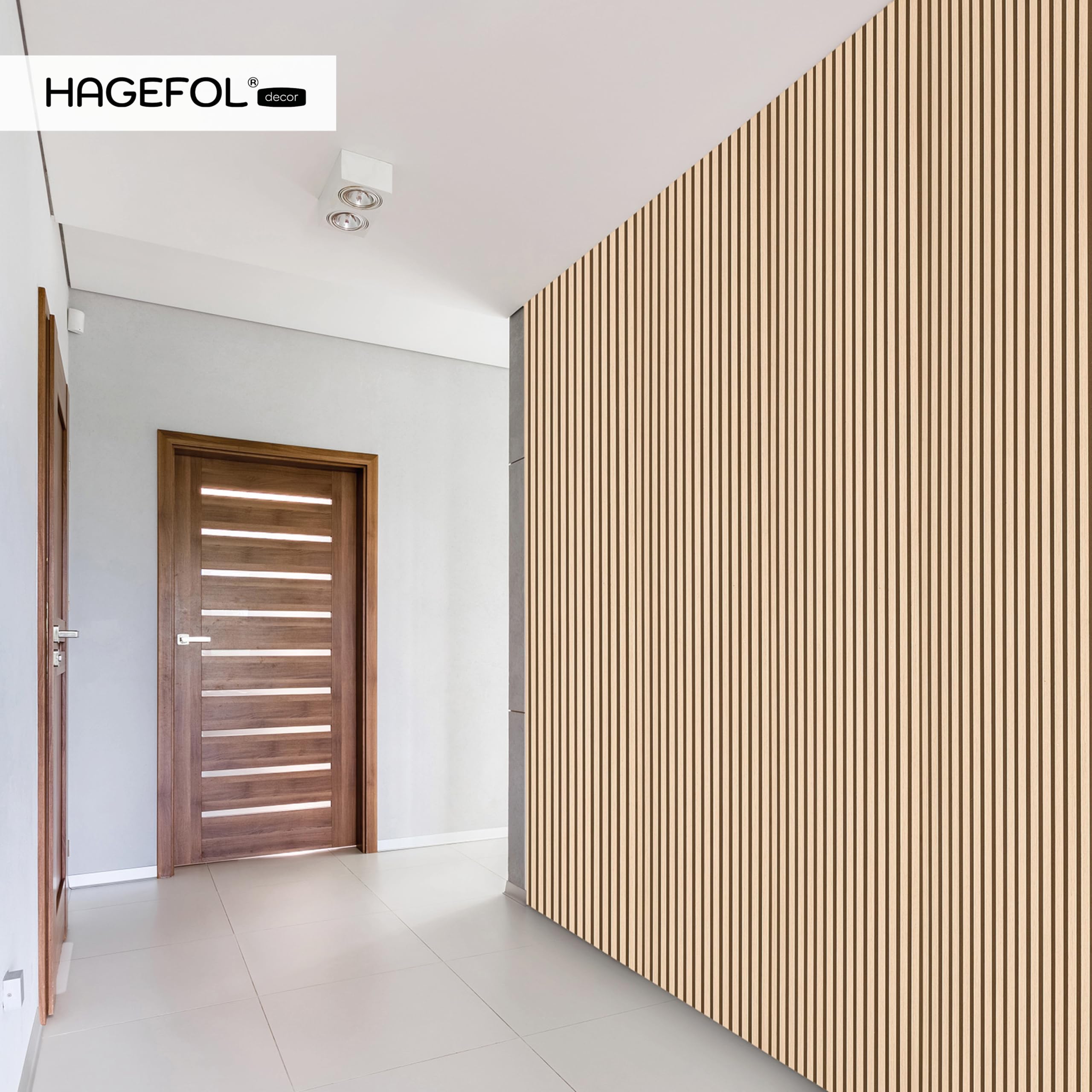 HAGEFOL Panneaux acoustiques en bois - 240 x 60 cm - Couleur : chêne, feutre : beige - Panneaux muraux en bois - Paroi à lamelles 3D en placage de bois sur feutre acoustique - 2400 x 600 mm