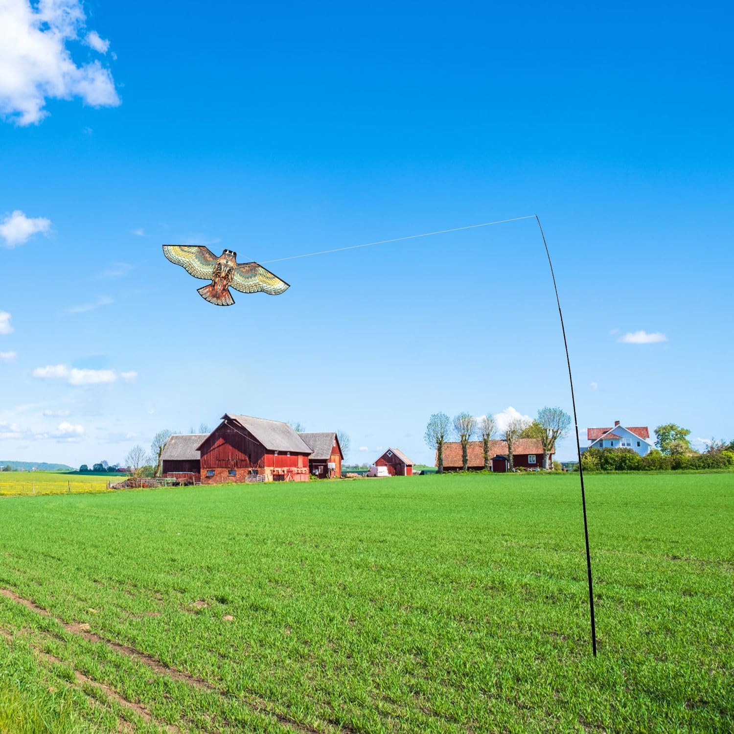 Bird Hawk Flying Kite with Pole Crop Protector Bird Scare Flying Kite with 4m Pole Has The Effect of Scaring Birds
