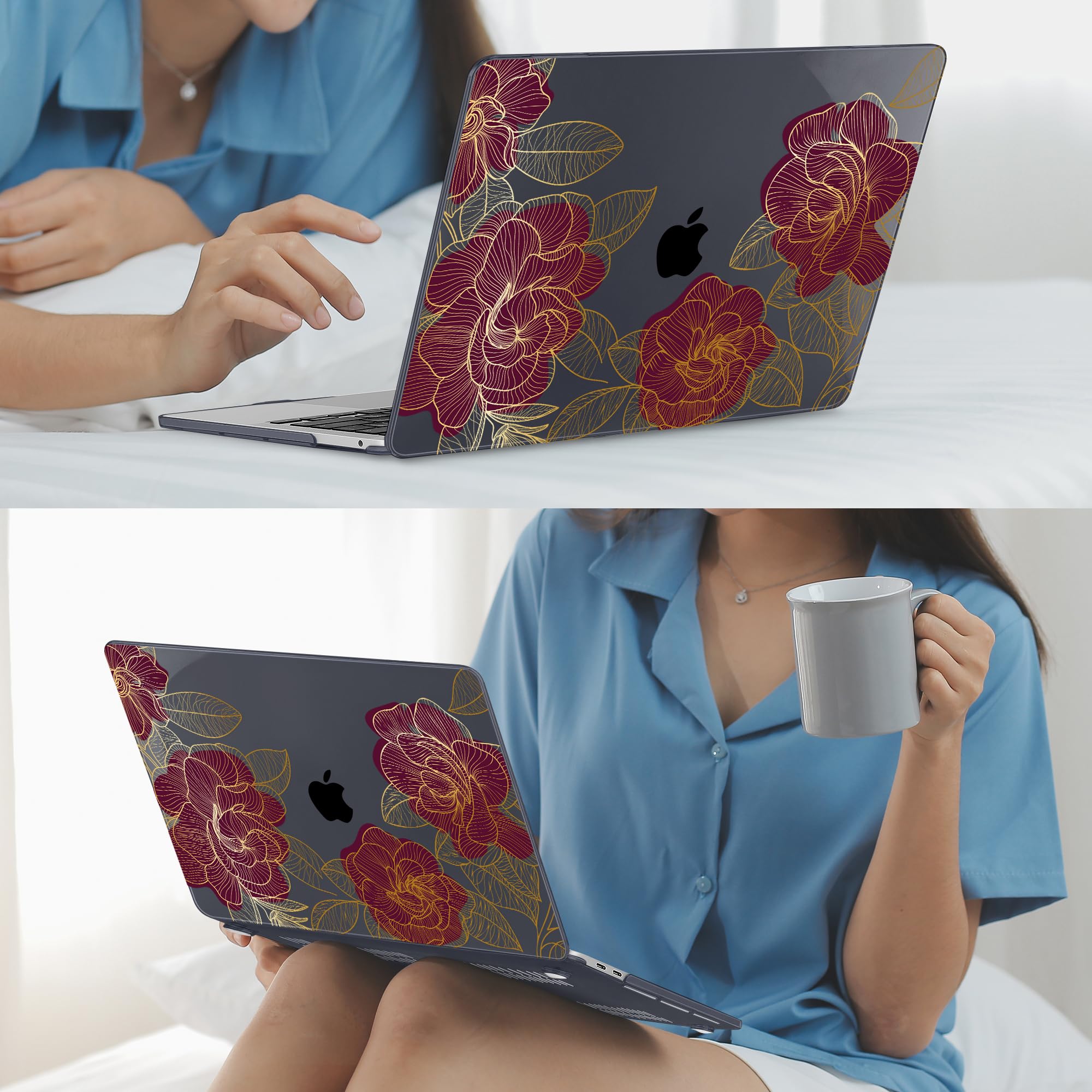 Mektron Hartschale Für MacBook Air 13,3 Zoll (A1466/A1369) – Mit Bedrucktem Design & Tastaturabdeckung | Misty Forest