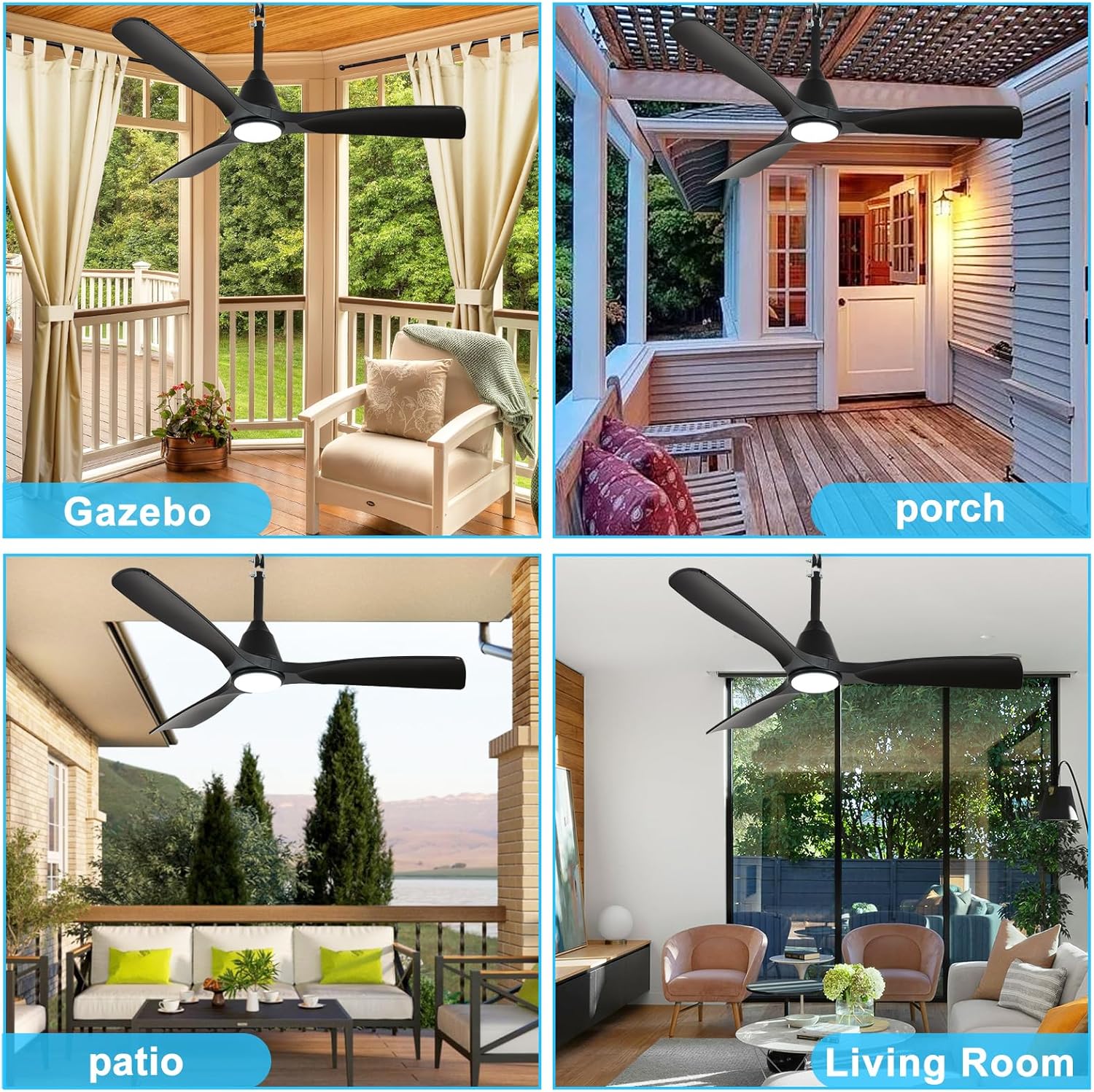 Depuley Outdoor Ceiling Fan with Lights: 42" Black Gazebo Fans Outdoor Hanging with Remote APP Control - Plug in Waterproof Fans with Light for Patio Porch Reversible Black Blades 3CCT 6 Speeds Timer - Image 5