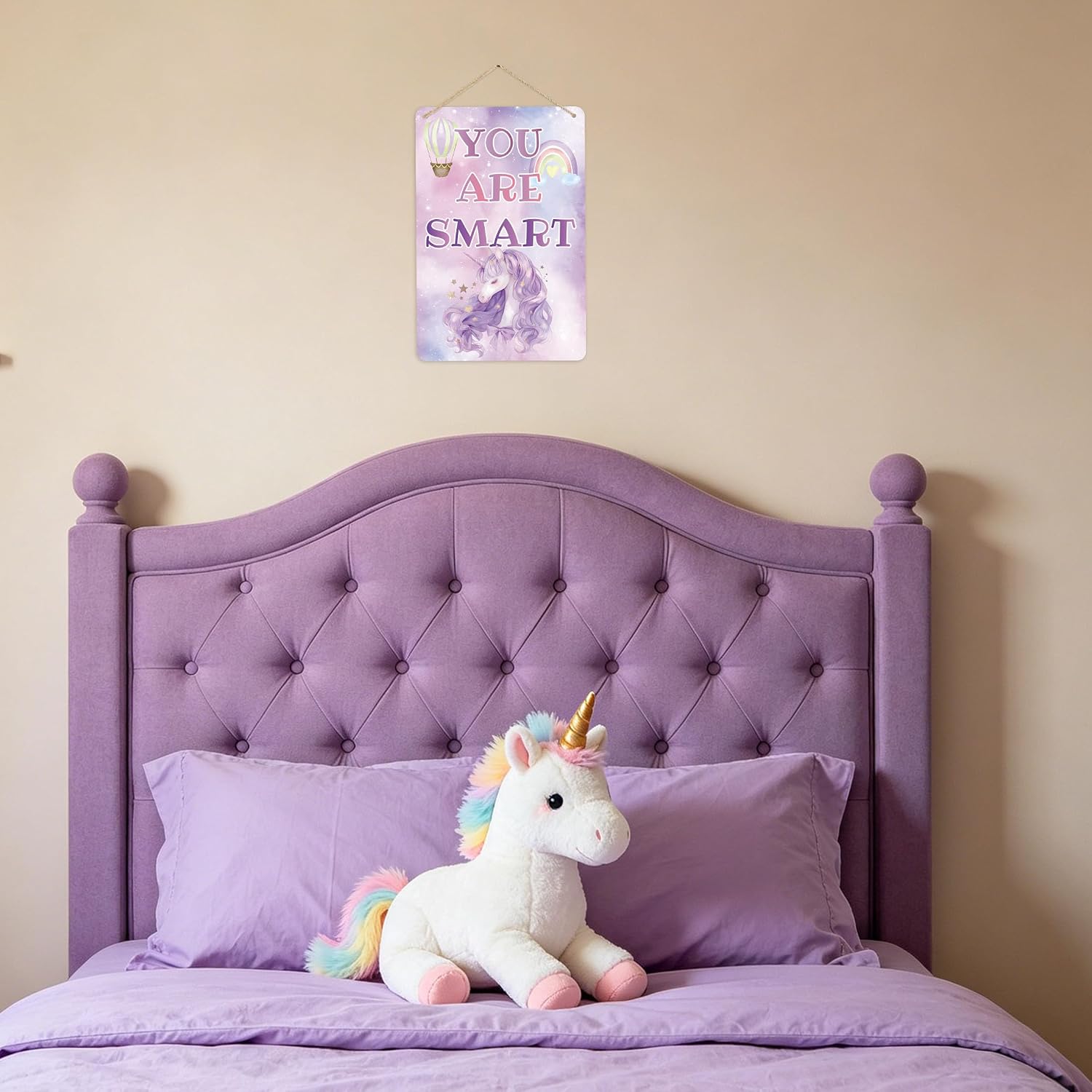 Unicorn Hanging Sign for Girls, Purple Rainbow Balloon Wall Decor, Bedroom image 4