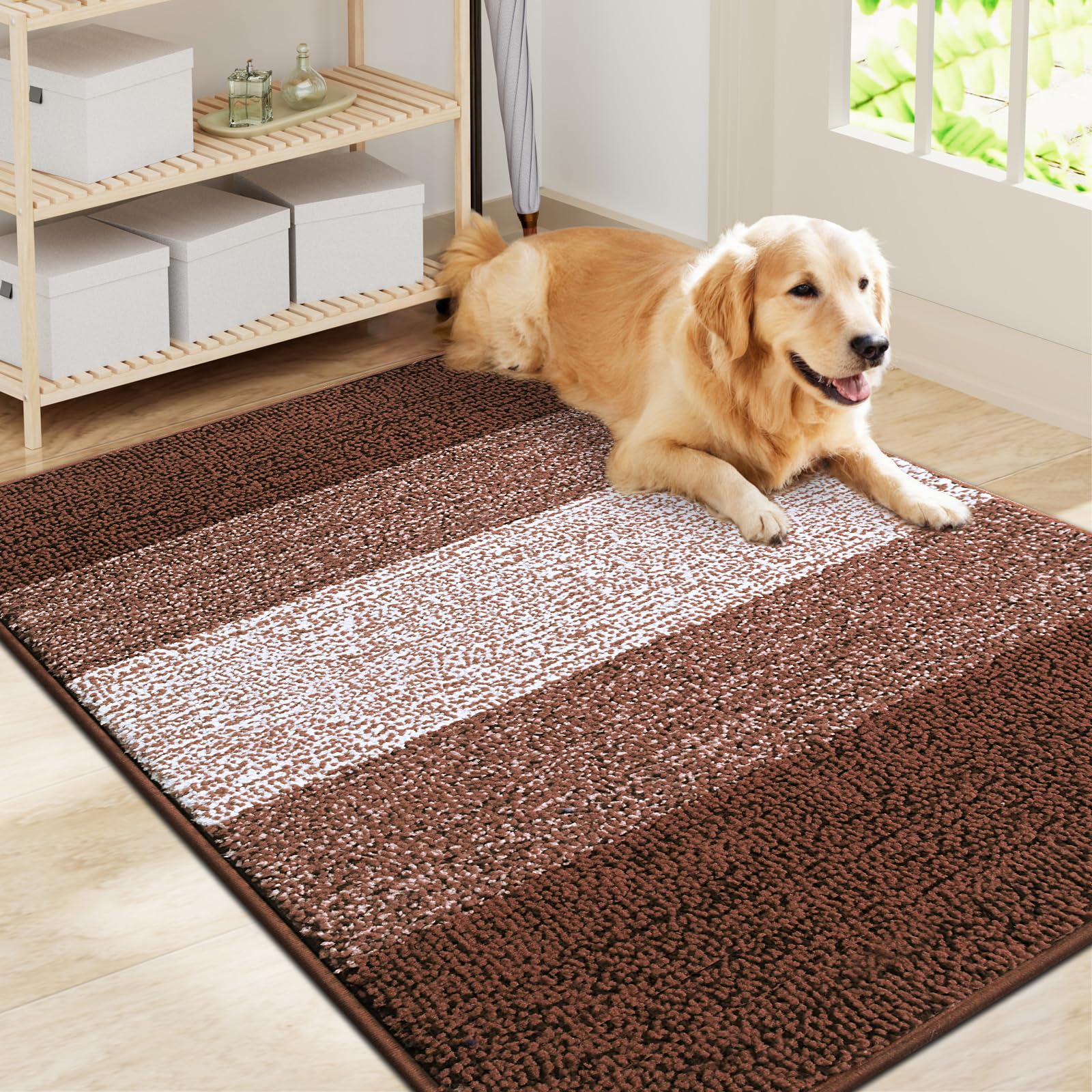 Smiry Dog Door Mat for Muddy Paws, Absorbs Moisture and Dirt, Low-Profile Entryway Mat with Non-Slip Backing, Entry Indoor Outdoor Doormat for Inside