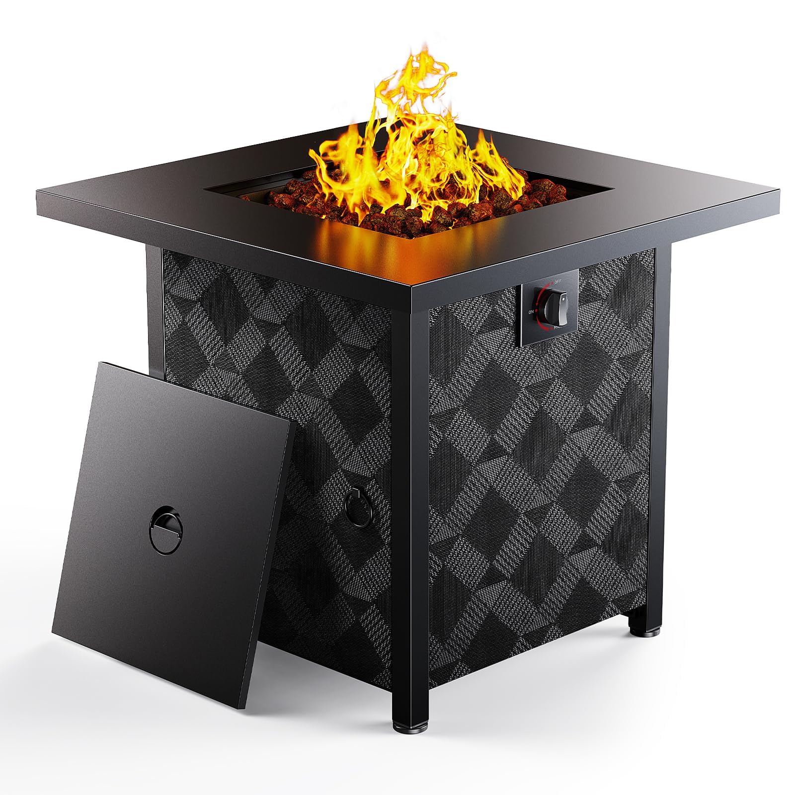 Ciays 28Inch Propane Fire Pit Table, 50,000 BTU Outdoor Gas Fire Pit Table CSA-Certified for Outside Patio with Removable Lid and Lava Rocks, Add Warmth and Ambience to Parties, Backyard, Garden