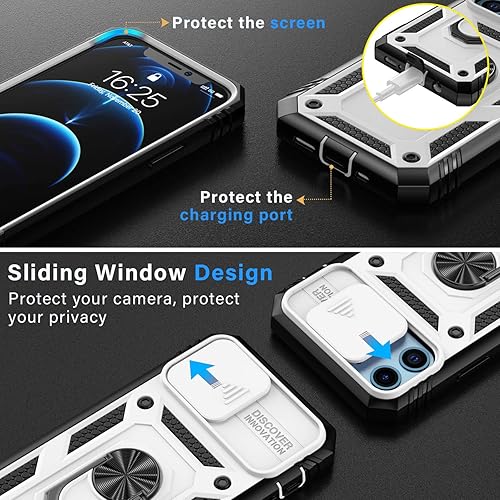 Vista 144 de Korecase Funda de protección para iPhone 12 y 12 Pro Ring Case con cubierta para lente de cámara, grado militar, resistente, de doble capa, cuerpo