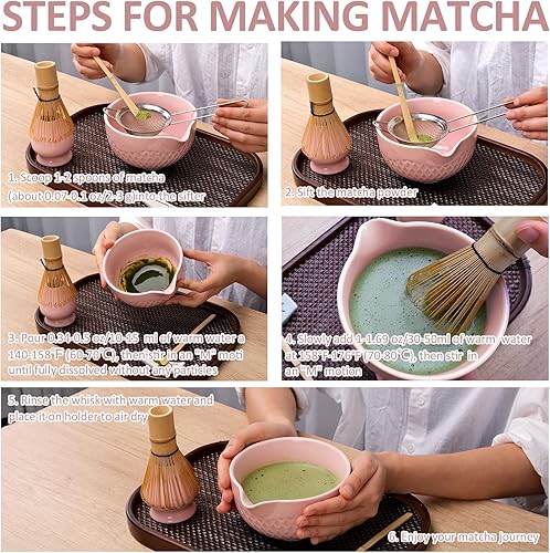 Miniatura 8 de Joyscale Matcha Whisk Set, Matcha Set Whisk And Bowl, 8 Pcs Matcha Kit Set(Texture Design), 16 OZ, Japanese Matcha Tea Set, Matcha Making Kit Gifts