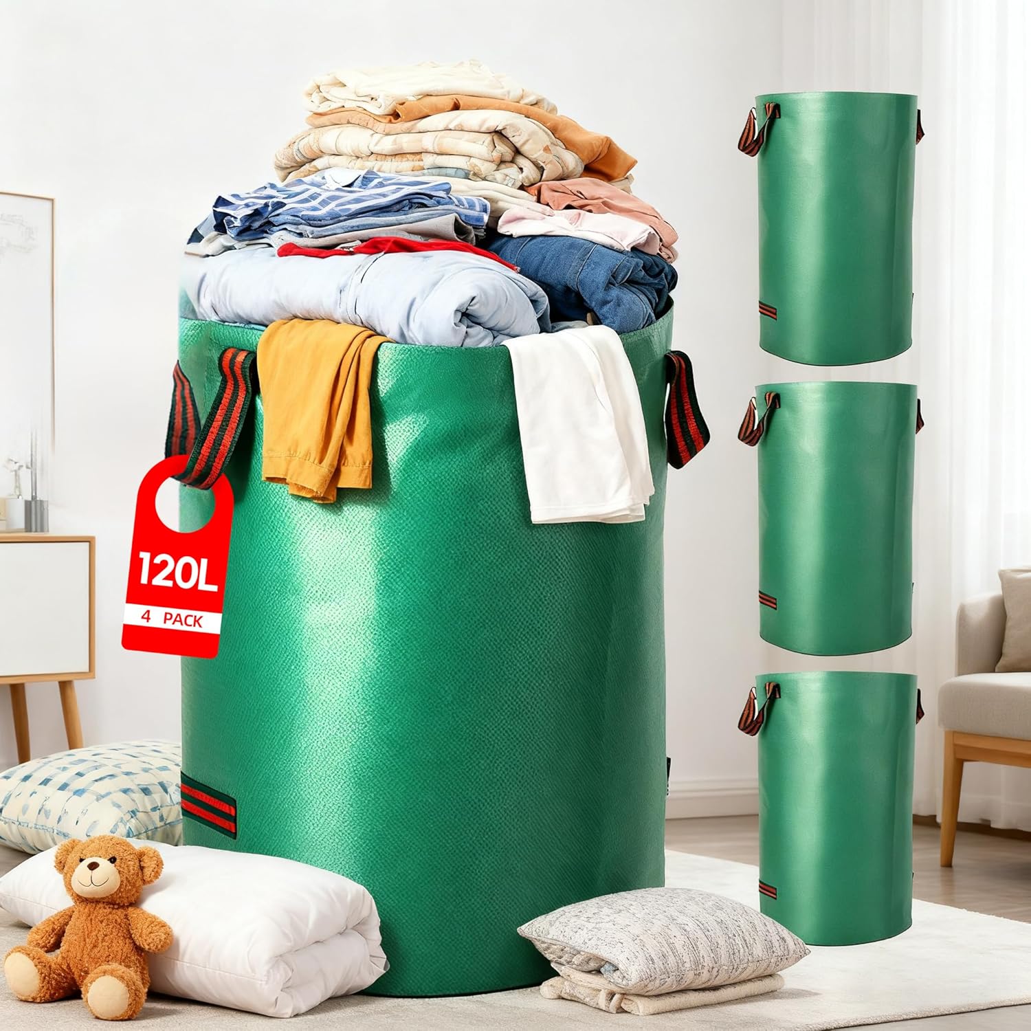 120L Large Clothes Storage Bags Storage Box With Lid, 4Pack Strong Packing Bags for Moving House with Reinforced Handle,Thick Under Bed Box with Zip for Duvet,Bedding,Underbed,Blankets
