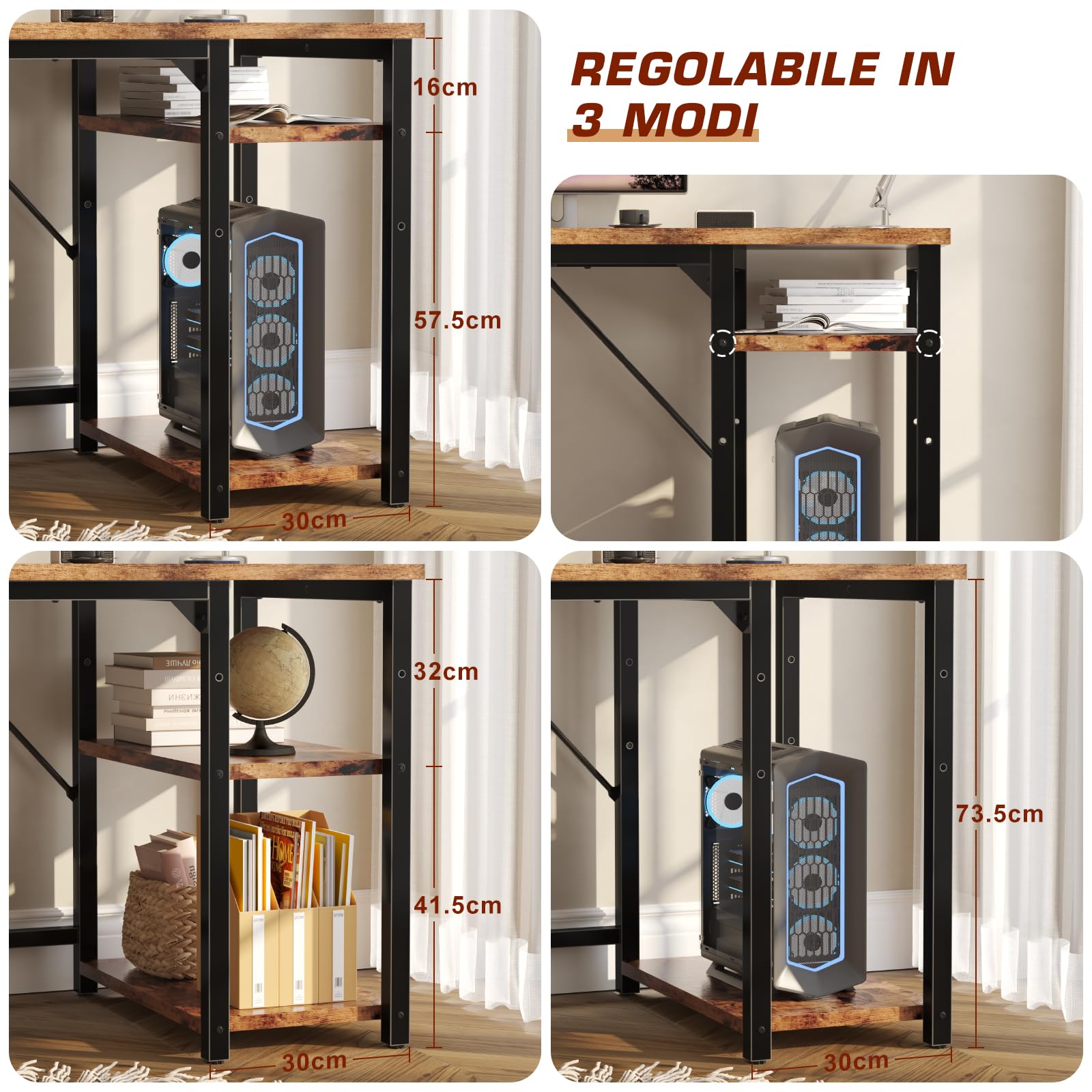 JUMMICO Scrivania 120 x 50 cm, Scrivania per Computer Scrittoio con 2 Ripiani a Sinistra o Destra, Separatore Regolabile, Tavolo da Lavoro Piano di Lavoro, Adatta per l'ufficio o il Soggiorno
