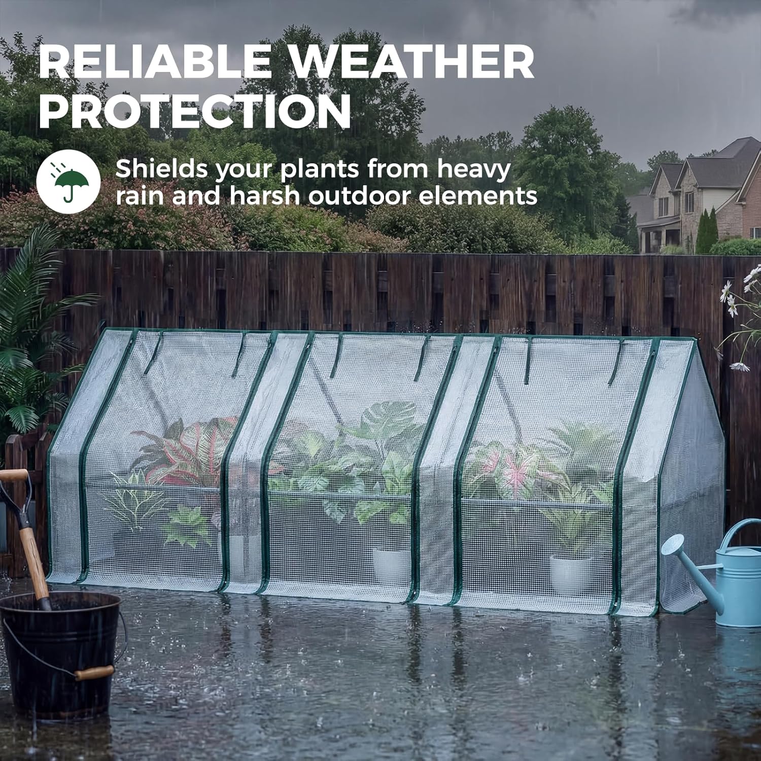 106 x 36 x 34-Inch Mini Greenhouses Outdoors with Zippered Doors & Roll-up Windows Portable Quick-Setup Small Green House Waterproof UV Protected PE Cover Shelter for Garden Plants