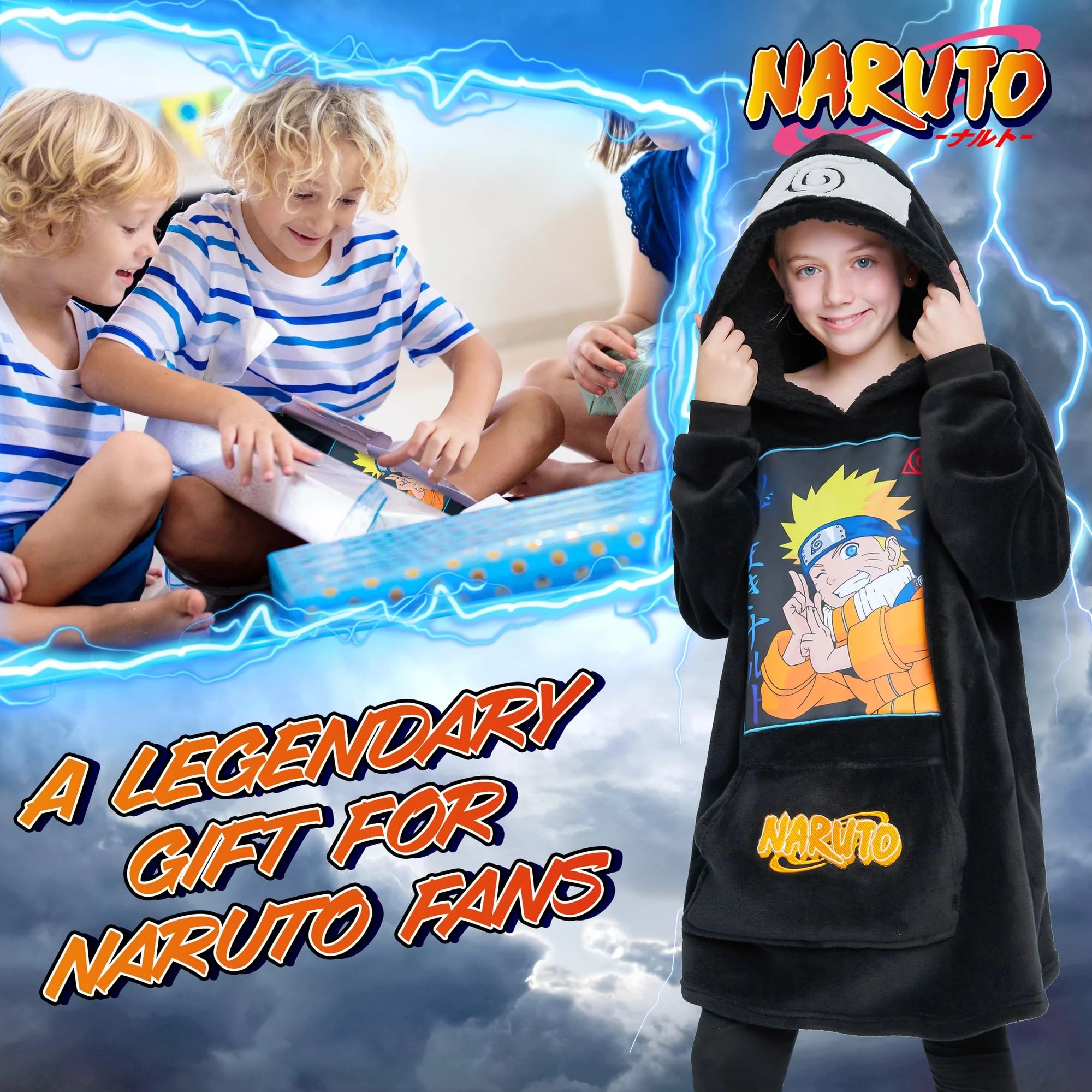 NARUTO Pull Plaid Enfant - Sweat Oversize en Polaire