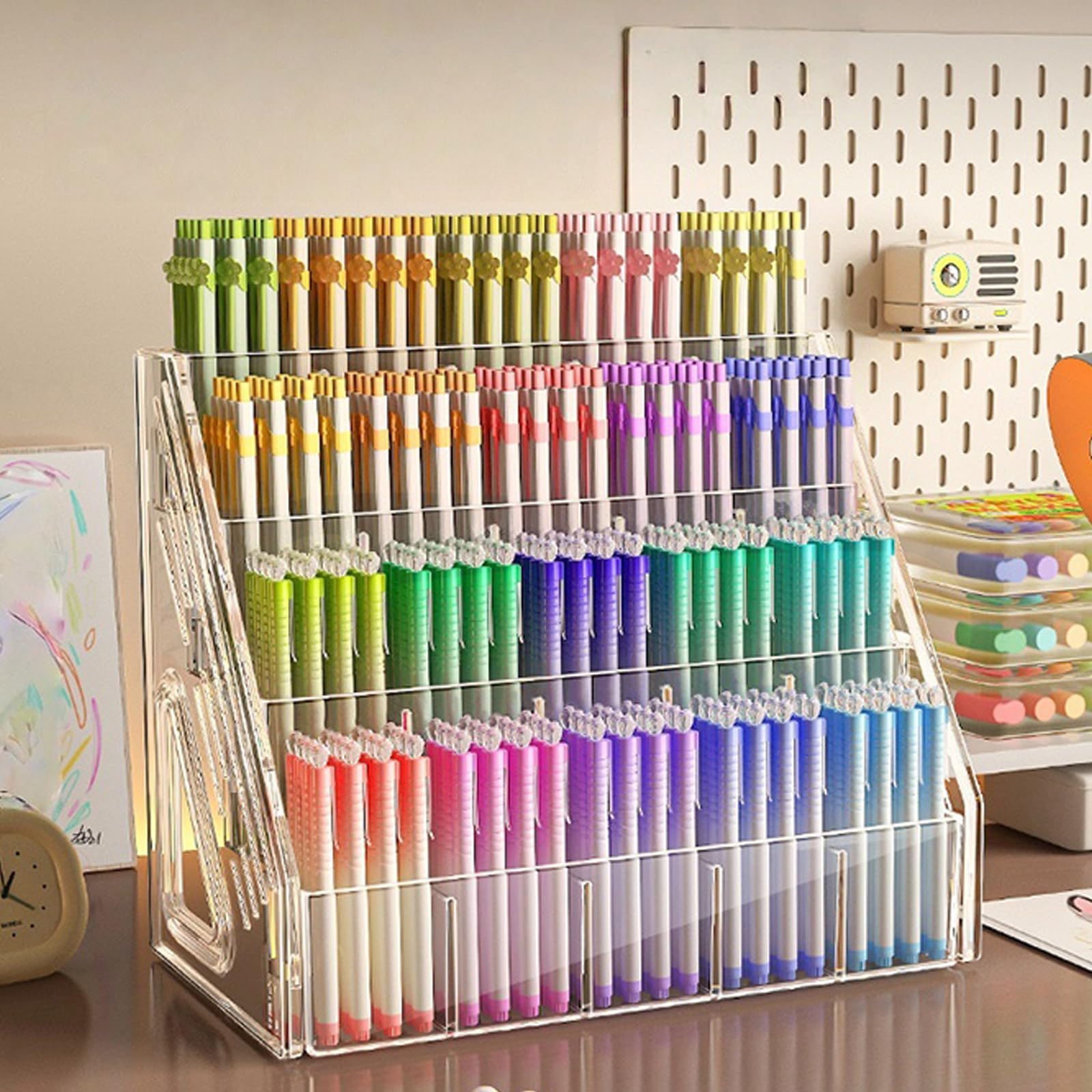 Desktop Stift Organizer mit mehreren Steckplätzen, Acryl Markierungsstift Rack für Zeichenstifte, Aquarell Marker, Textmarker, Studenten