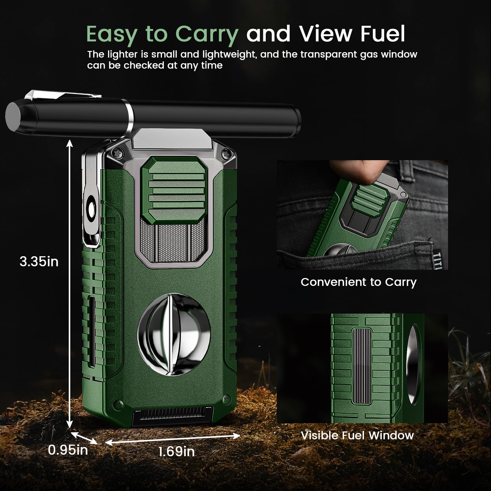 4 In 1 Torch Lighter With Adjustable Jet Flame, Built-in Punch, Holder, Draw