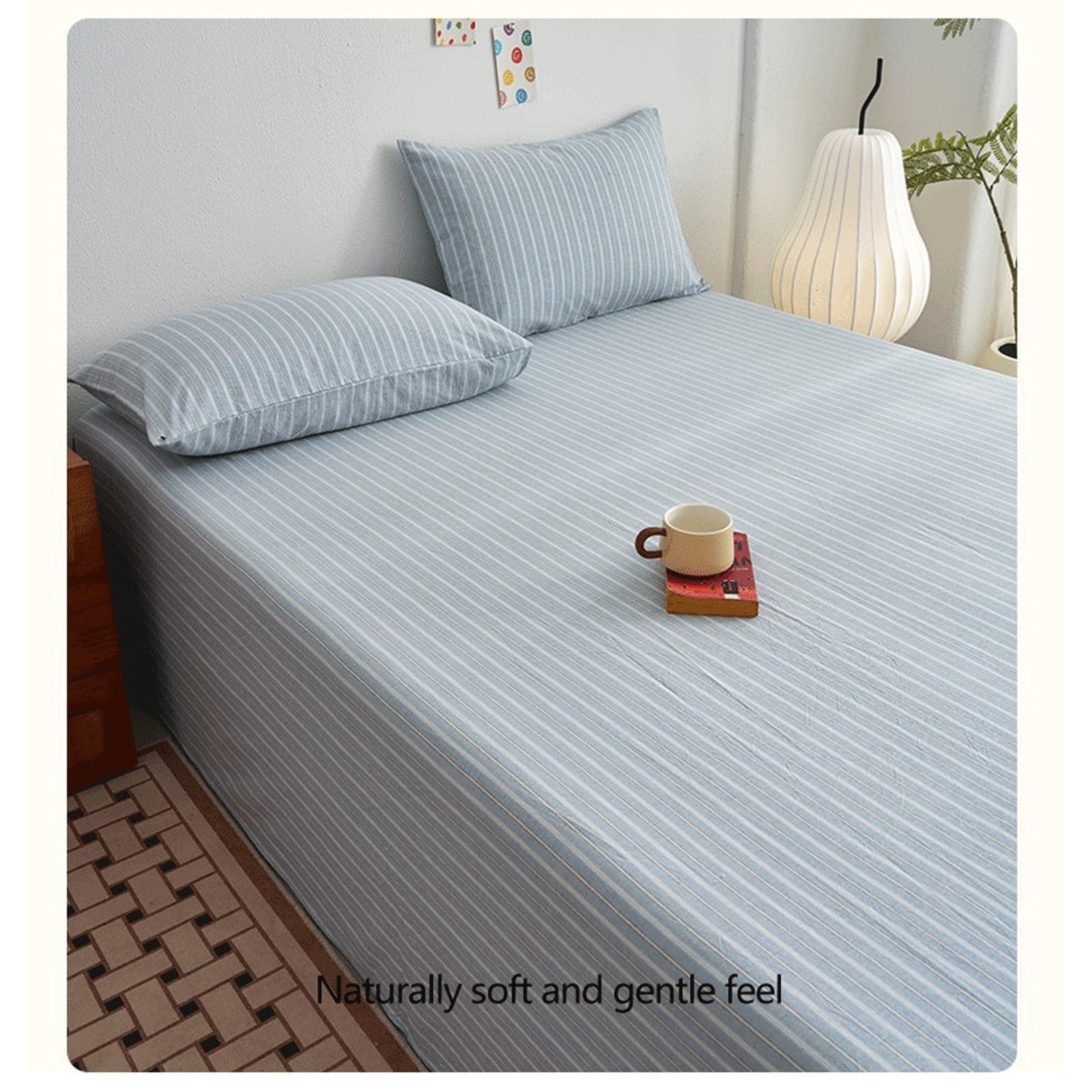 Bettlaken ohne Gummizug Baumwolle 120x230cm bis 245x265cm Klasse A Bed Sheets Betttuch ohne Gummi und Laken Bedsheets Karierte Streifen(Pink A,245x265cm)