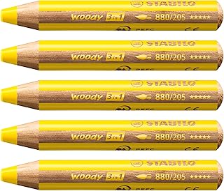 STABILO Lápiz de color multitalento woody 3 en 1 - Caja con 5 unidades - Color amarillo