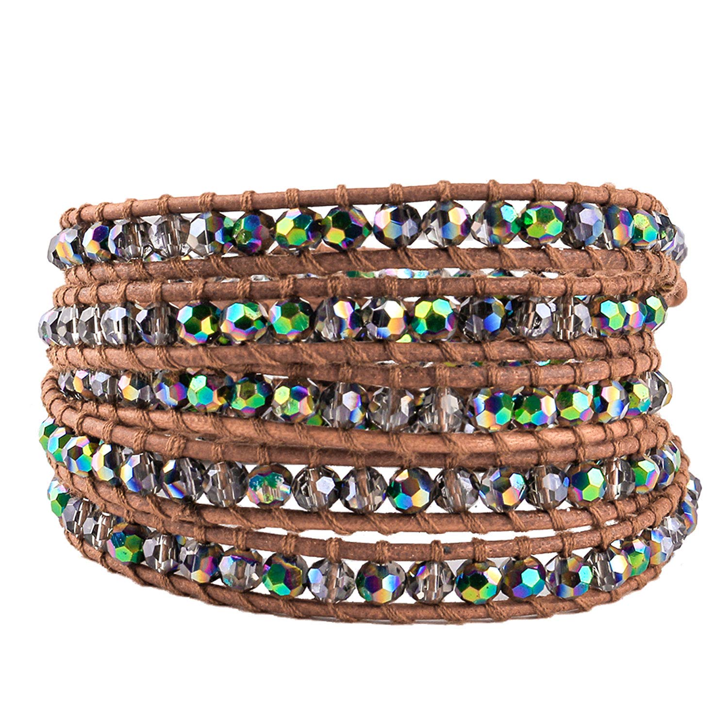 C·QUAN CHI Natural Leather 5 Wrap Bracelet Boho Strand Bracelets Turquoise Bracelet for Women