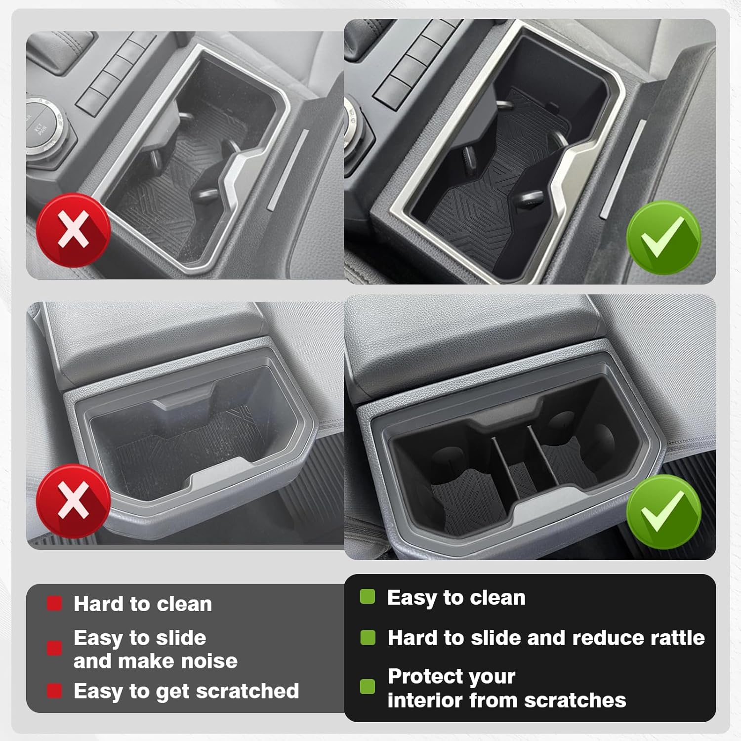 Muslogy Center Console Front&Rear Cup Holder Inserts Compatible with 2024 2025 2026 Toyota Tacoma Accessories Middle Console and Rear Armrest CupHolder Silicone Rubber Organizer 2PCS Set