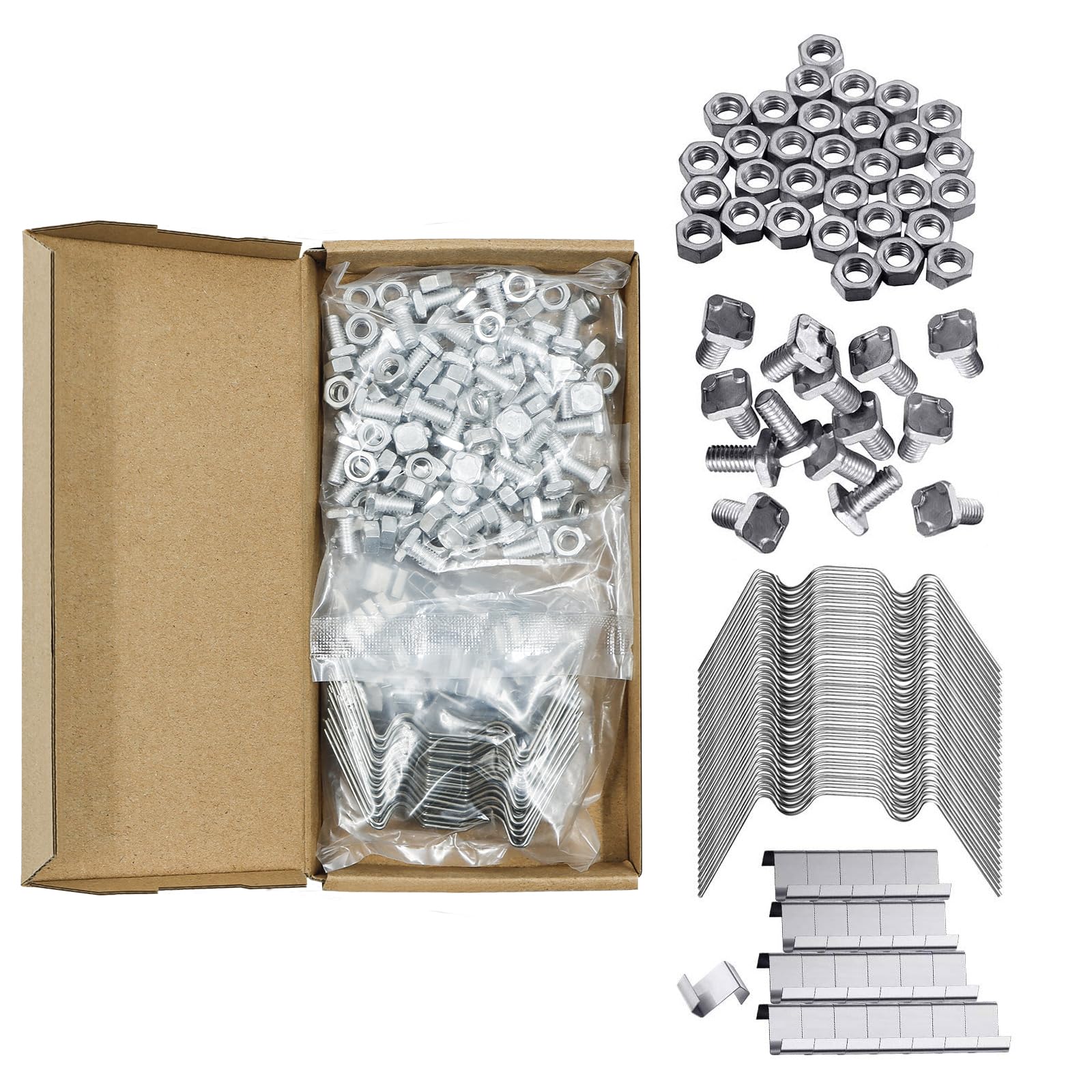 Baogaier Silver Greenhouse Clips Clamps Kit 200Pcs Green House Repair Accessories Stainless Steel 50 W Wire Glazing Clips, 50 Z Overlap Clips, 50 Sets Aluminium Nuts Bolts For Fixing Glass Replacement Panel