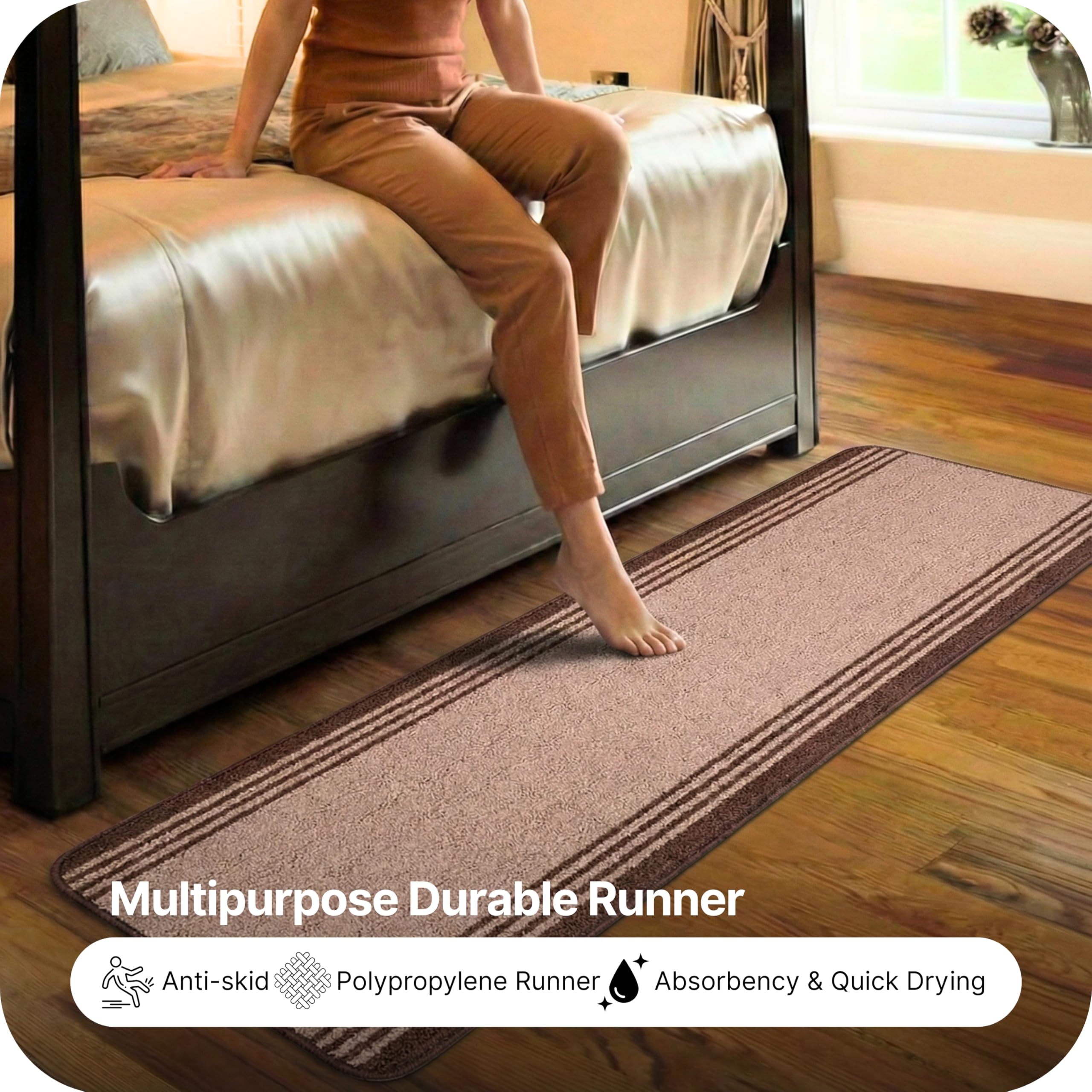 Saral Home Power Soft PP Yarn Durable & Washable Multipurpose Runner for Home/Kitchen/Living Area/Lobby/Office Entrance with Anti Skid Backing (Beige, 40 Cm X 180 Cm)