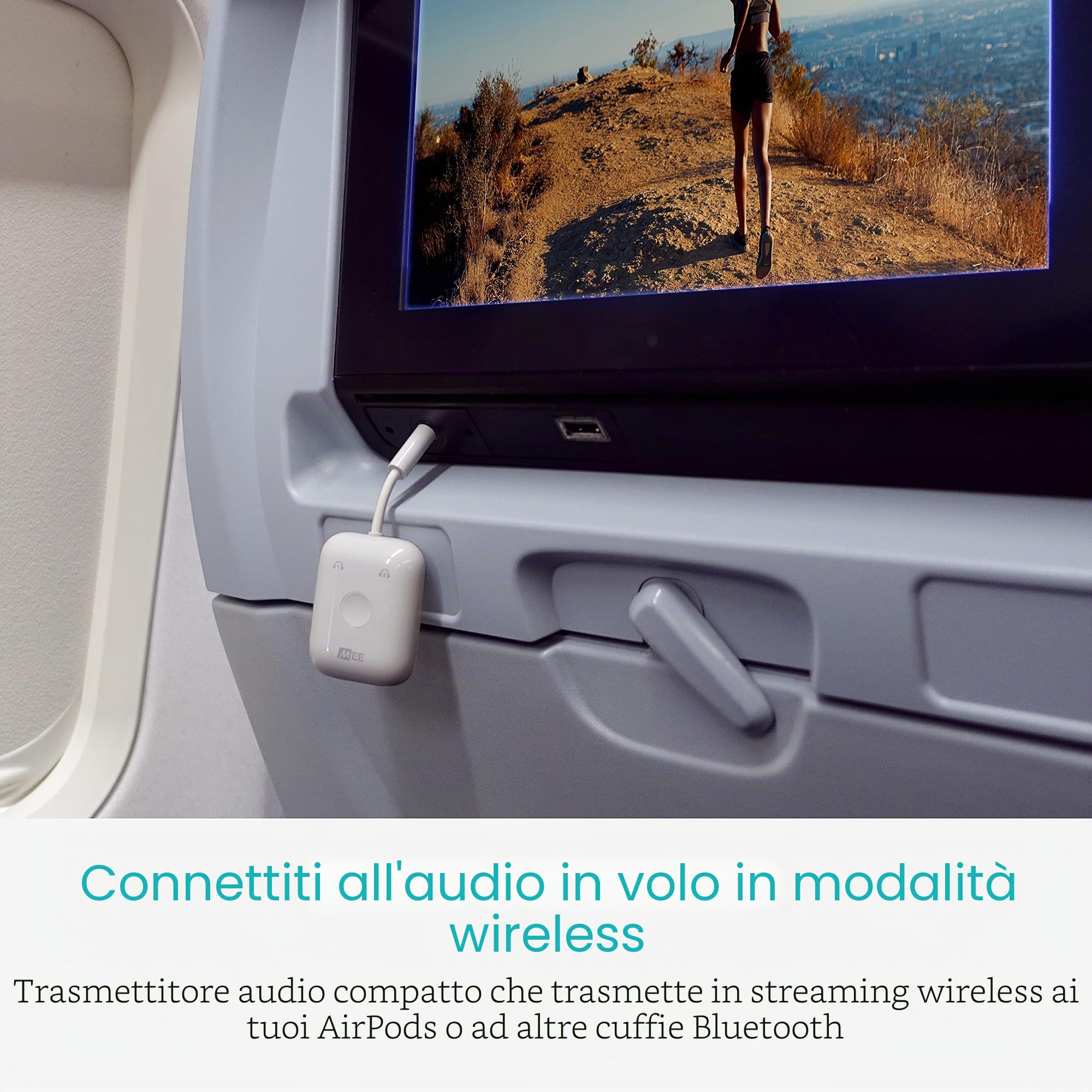 MEE audio Connect Air - Trasmettitore Audio Wireless Bluetooth per Cuffie, 2 Dispositivi, Audio Stereo Senza Fili: Utilizzalo su Aerei, TV, Palestra, Console, e Altro Ancora, Bianco