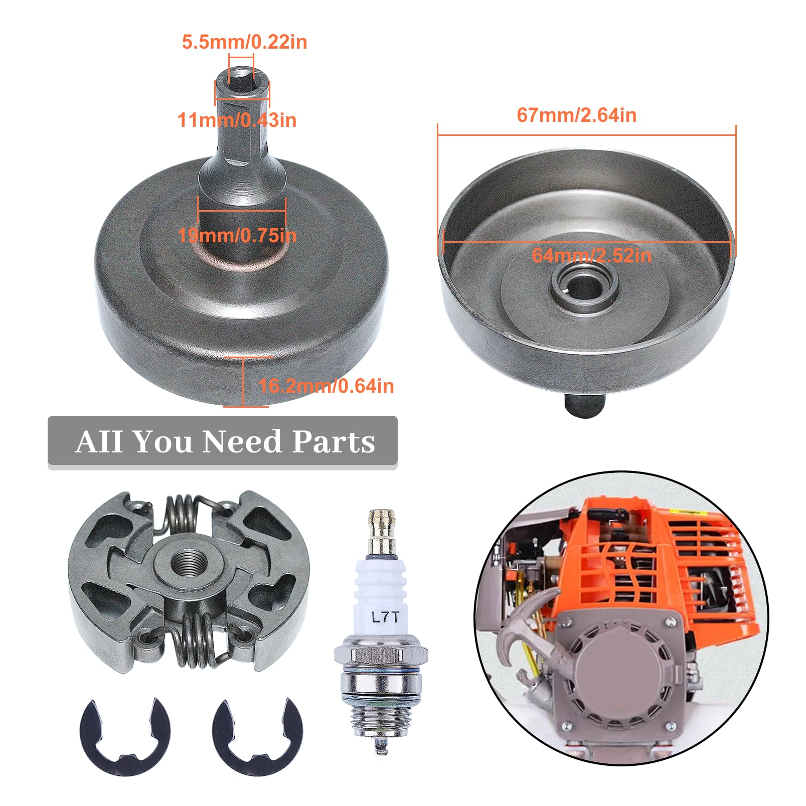 Kit de Tambour D'embrayage pour Stihl FS38 FS40 FS45 FS46 FS50 FS55 FS56 FS70 Débroussailleuse, Remplacement pour 41401602005, avce Embrayage, Disque Passif
