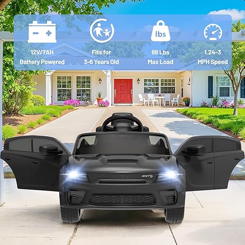 Miniatura 6 de SEGMART Auto eléctrico Dodge Charger de 12 V para niños con control remoto vehículos eléctricos de 3 velocidades con sistema de suspensión luz LED