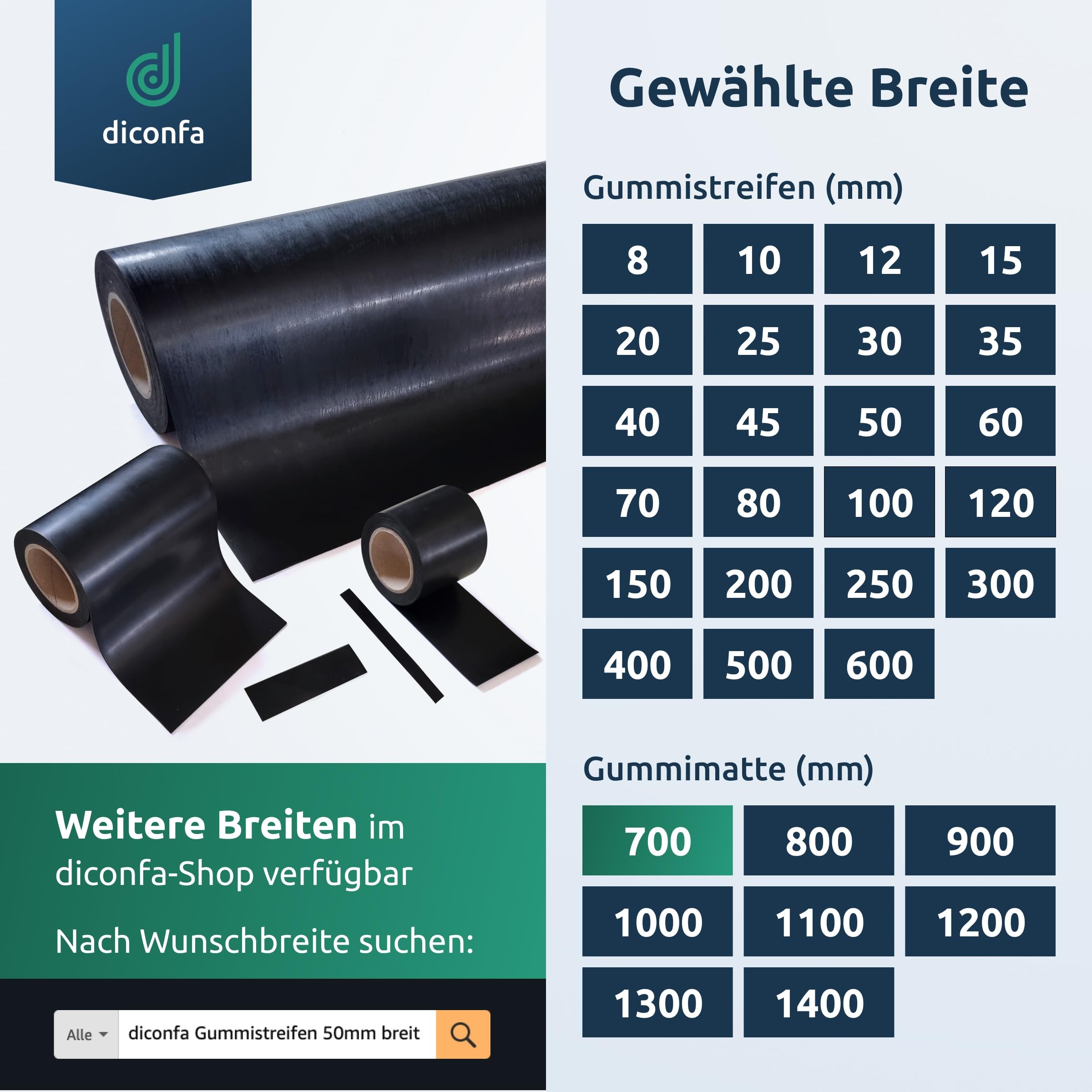 diconfa Bande de Caoutchouc Largeur 700mm 70 cm - ÉPAISSEUR 0,5 à 10 mm - Longueur 0,05 à 10 m ==> 1300 mm (130 cm) de Long, 4 mm d'épaisseur - Tapis en Caoutchouc Vendu au mètre antidérapant