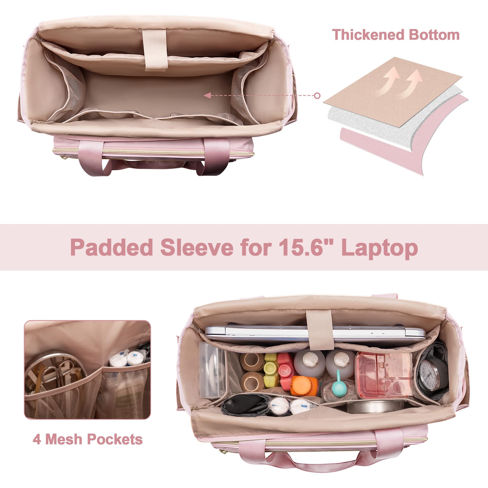 Bolsa de Mano para Enfermeras para Mujer, Bolsa Clínica de Enfermería con Organizador de Archivos en Acordeón, Accesorios de Enfermería para el Trabajo y la Atención Médica en el Hogar, Rosa