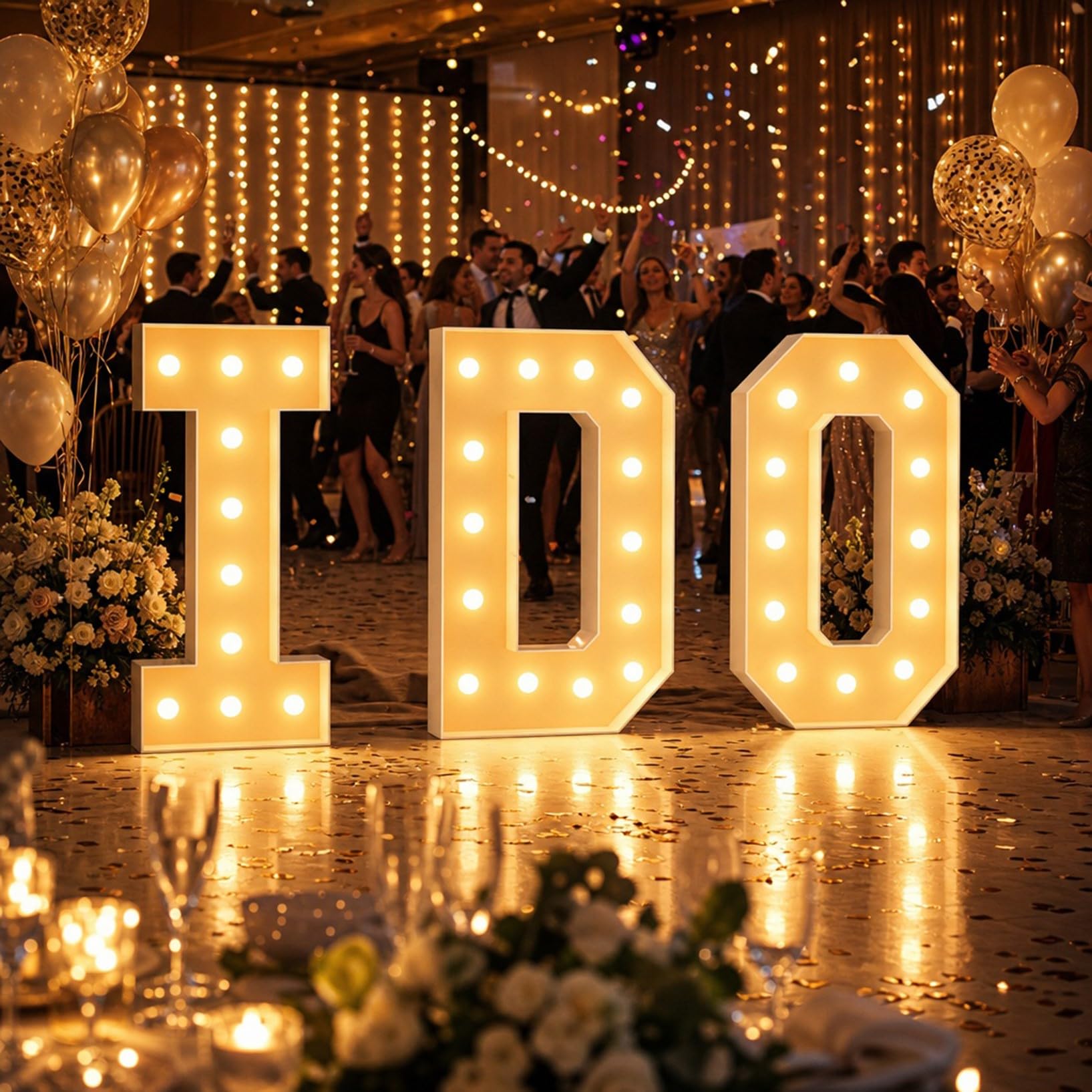 Marquee LED I DO Light Up duża dekoracja imprezowa, piankowa płyta mozaika balon ramka znak na urodziny rocznicę ślubu, 70 cm - 2,3 ft
