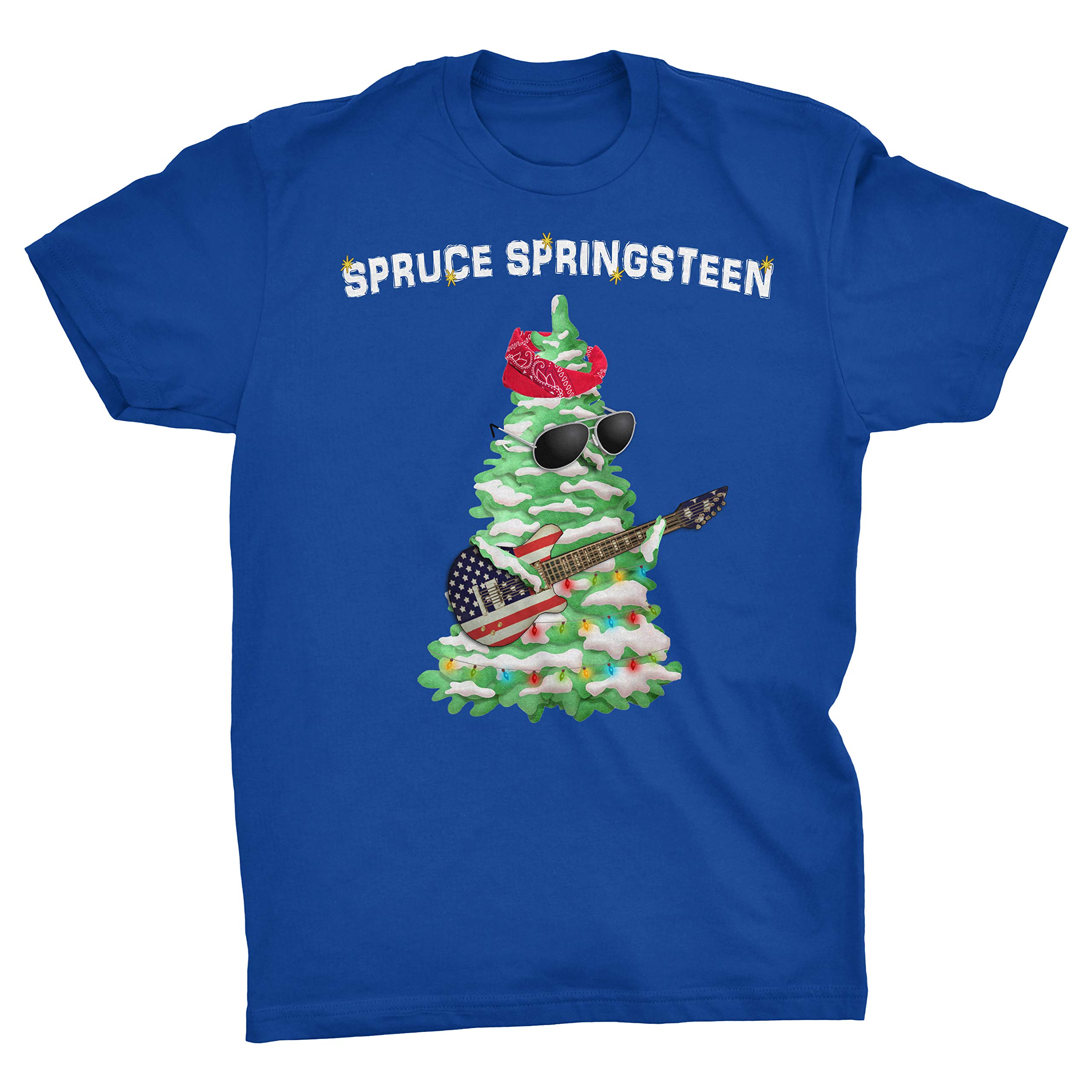 Viper Blau Spruce Springsteen Funny Christmas Tree With Guitar T-Shirt (Blue, Xl)