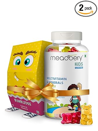 Meadbery Multivitamin & Mineral Gummy Bears + Vitamin D Gummies for Kids (Combo Gift Pack), Bone health and Boost Immunity with Natural Ergocalciferol, Vitamin B12, Vitamin C & Zinc, 30+30 Gummy Bears