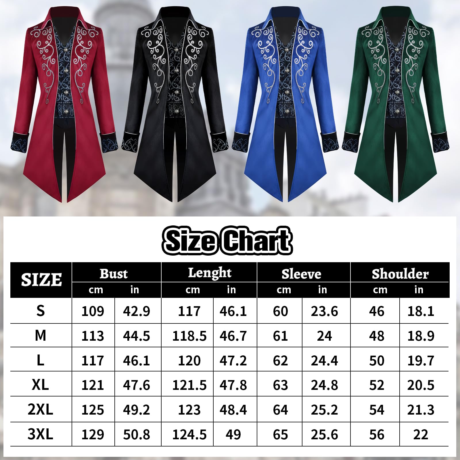 TTOKGZG Steampunk Vintage Tailcoat Coat Men, Medieval Gothic Velvet Embroidery Tailcoat Jacket - Image 4