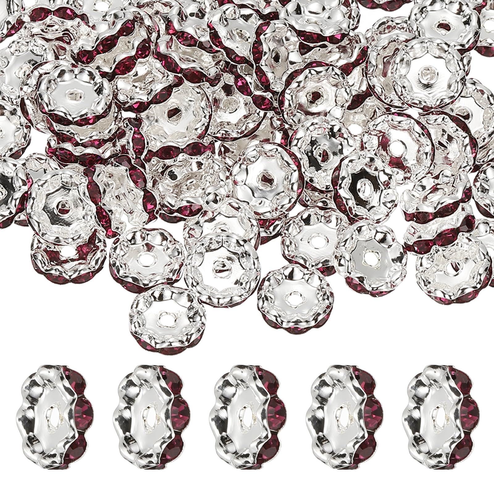PATIKIL 12mm Wavy Rhinestone Spacer Beads, 200Pack Loose Jewelry Making Spacers Beadable Rondelle Diamond Beads DIY Bracelets Pen Silver Plated for Craft Supplies Decor, Violet โ image 1