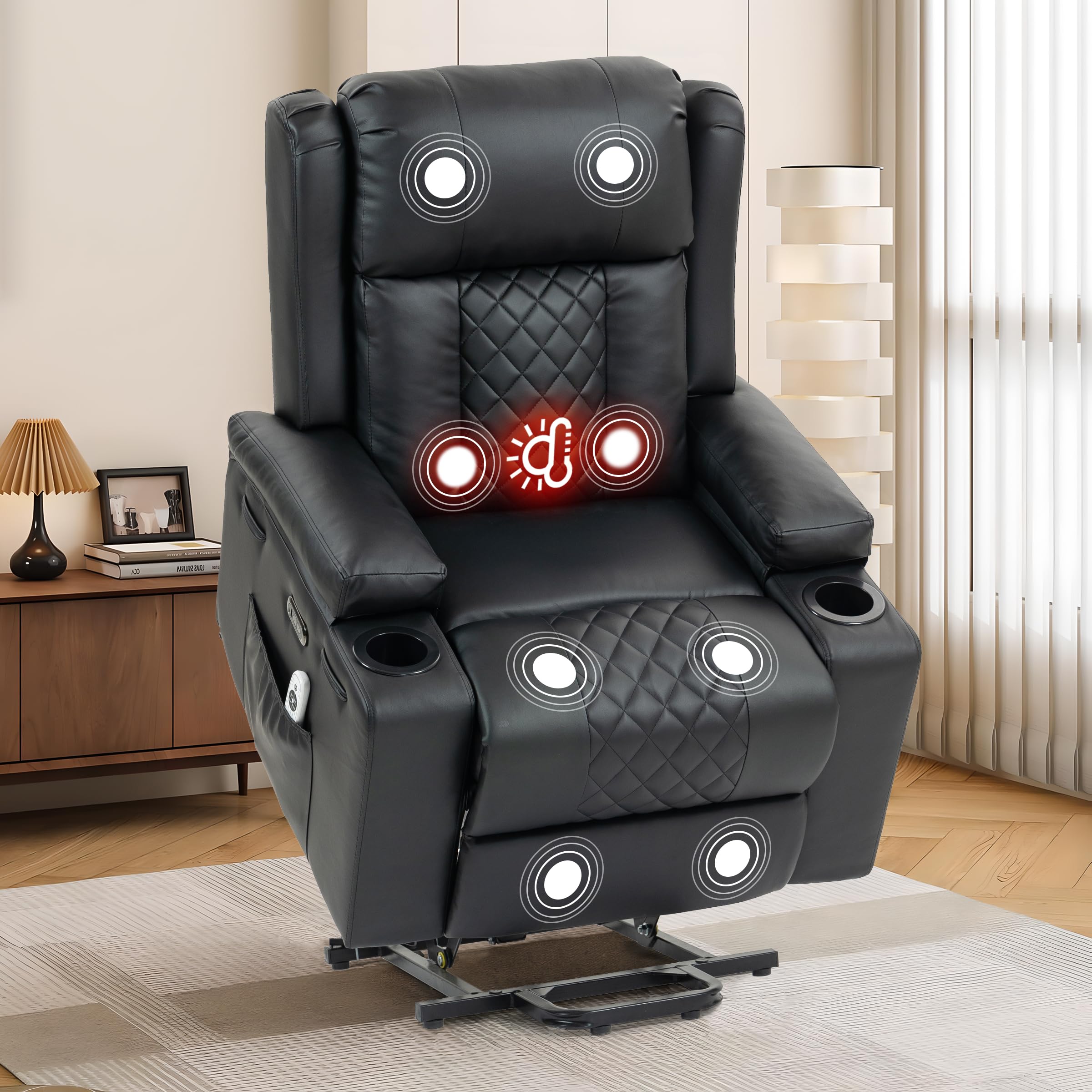 Sillón de relax con ayuda para levantarse eléctrico, ajustable, con función reclinable, función de masaje, función de calor, conectores tipo C y USB, sillón de lectura, sillón de TV, salón