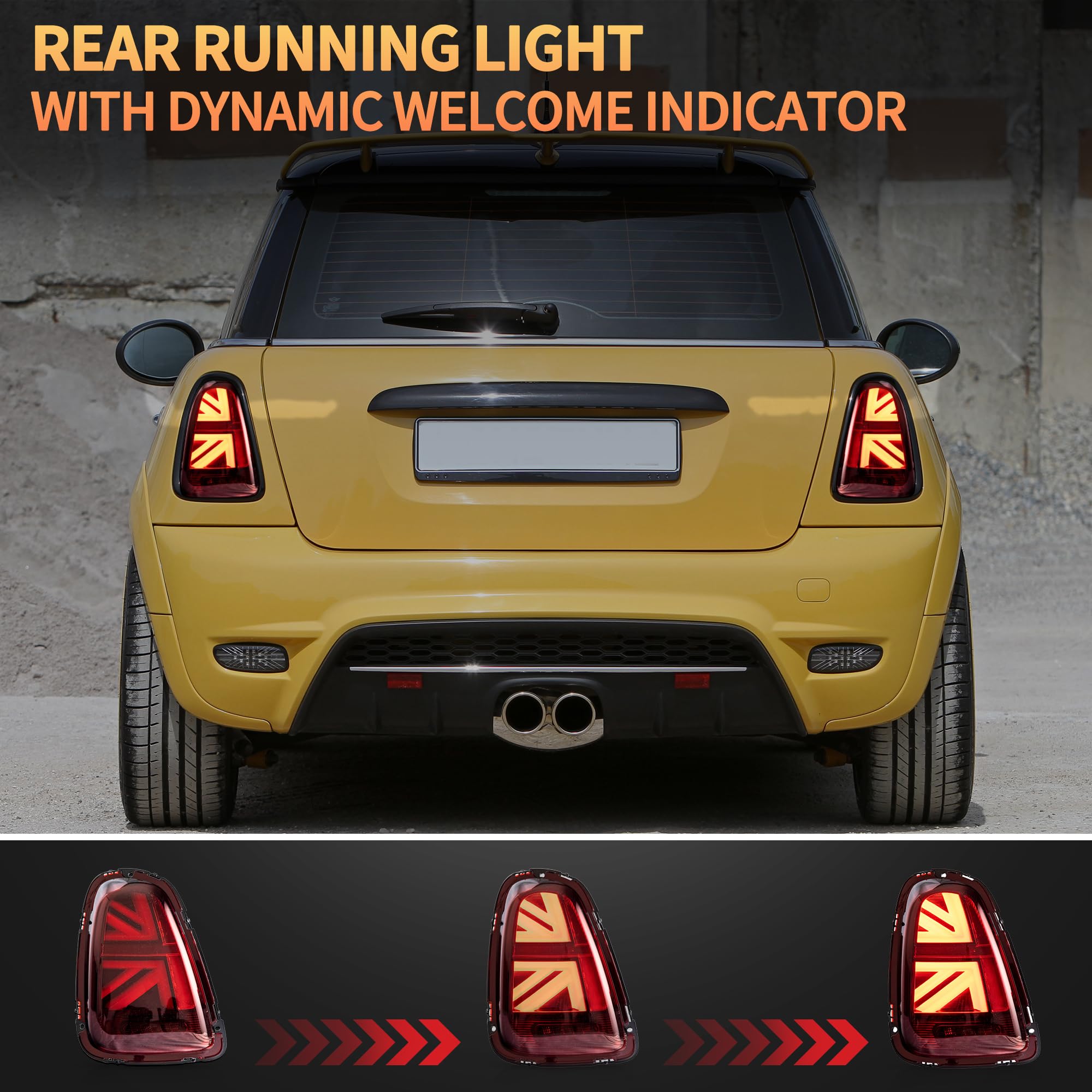 VLAND Union Jack Fari Posteriori LED per Mini Cooper R56 R57 R58 R59 2011-2013 [Non per 2007-2010], con indicatori di direzione dinamici, 1 set (lato guidatore + passeggero) (Rosso)
