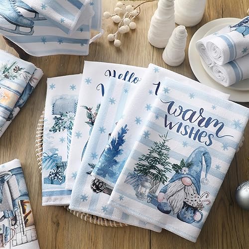 Miniatura 7 de 12 paños de cocina y paños de cocina de Navidad absorbentes para árbol de Navidad, renos, camiones, toallas de mano para decoración de Navidad,