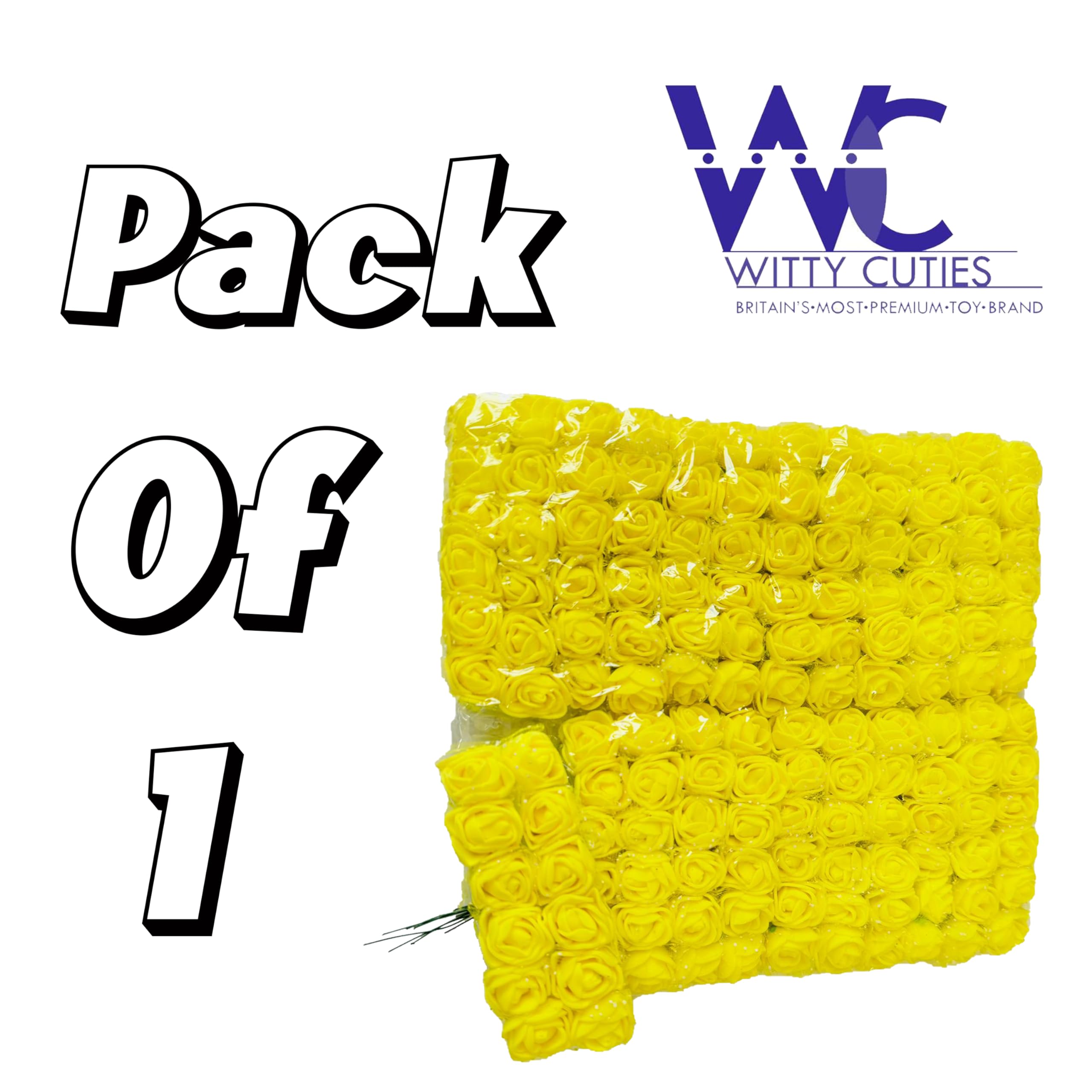 Witty Cuties Artificial Flowers Yellow Artificial Roses Foam Flowers Real Looking Fake Foam Roses for Crafting Decoration DIY Wedding Bouquets Bridal Shower Flower Decoration Pack of 1 (144pcs) - Image 2
