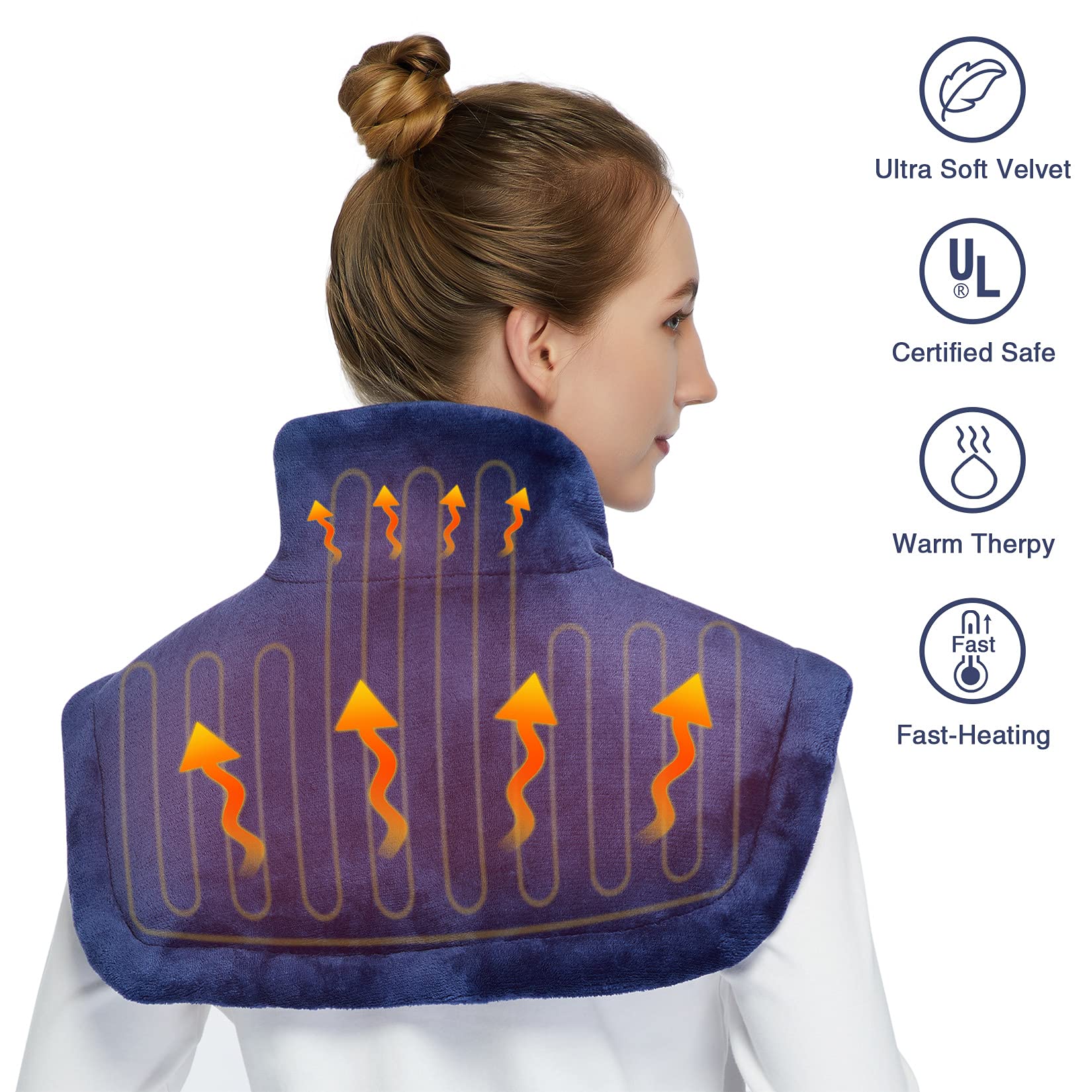 Heating Pad for Neck and Shoulders and Back, Weighted Electric Heat Pads for Pain Relief, 4 Heat Settings, Timers 2h Auto Off, Birthday Gifts for Women Men Mom Dad, Navy Blue