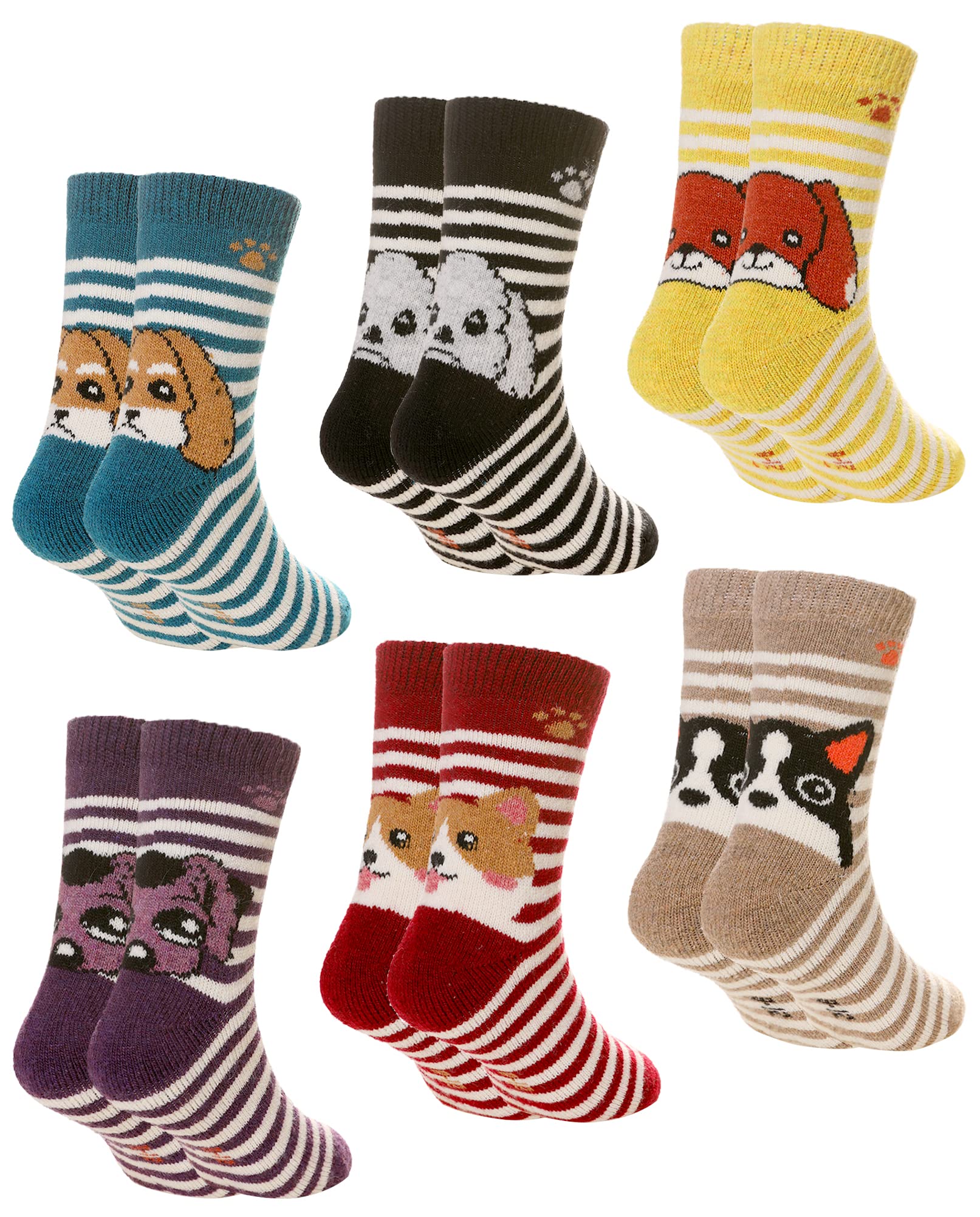 DoSmart Children's Winter Warm Wool Solid Color Socks Kids Boy Girls Hiking Thermal Boot Crew Socks 6 Pairs