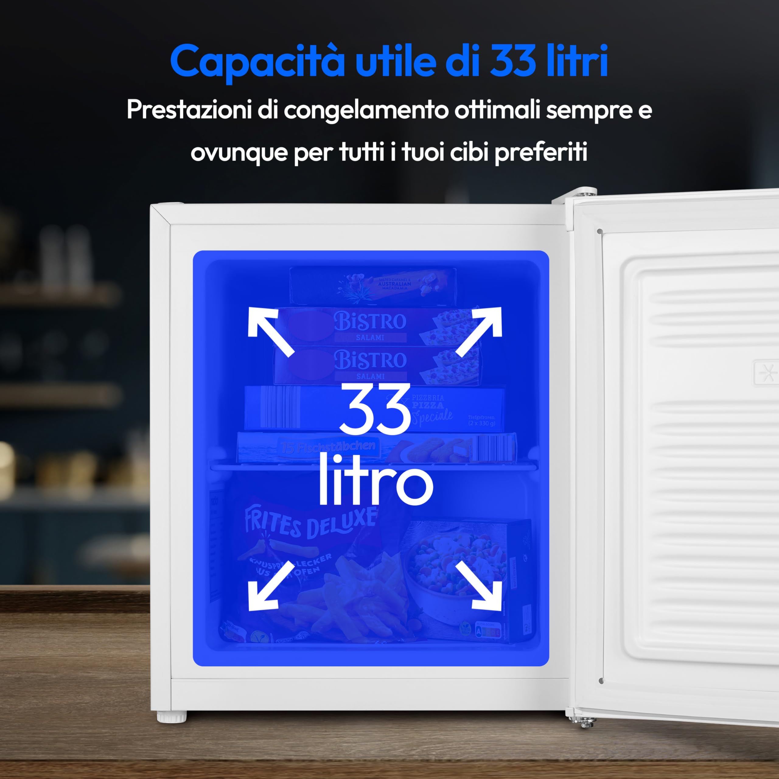 Mini congelatore MEDION (capacità 33 litri, altezza 51 cm, piedini regolabili in altezza, maniglia incassata, impostazione manuale della temperatura, valutazione 4 stelle, MD37675)