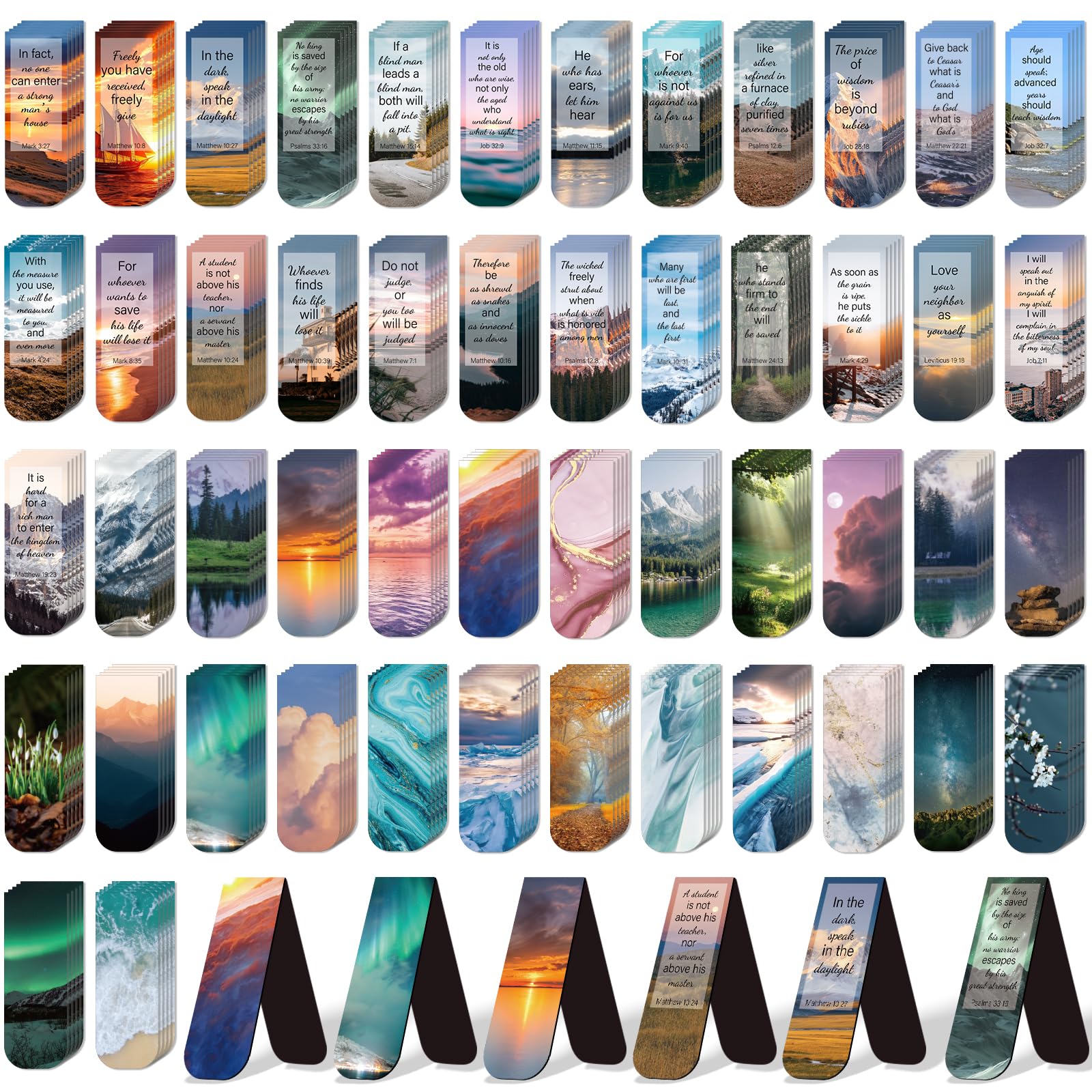 100 Pack Christian Bookmarks Bible Verse Magnetic Bookmarks Scenery Magnet Page Clips for Women Men Book Lovers Page Markers for Teachers Students Reading School Office Home, Printing on 2 Side