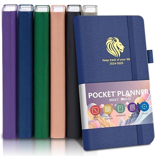 BLESWIN Pocket Planner 2024-2025, A6 Planner Weekly Planner, 18 Months Slim Academic Diary, Small 2024 Pocket Diary, Blue Leather Organiser Planner Pocket Diary 2024 Week to View for Women Men