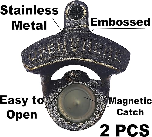 Miniatura 2 de Jumiok Abrebotellas de cerveza magnético de montaje en pared, abridor de tapas de botellas con imanes incrustados para atrapar la tapa de cerveza