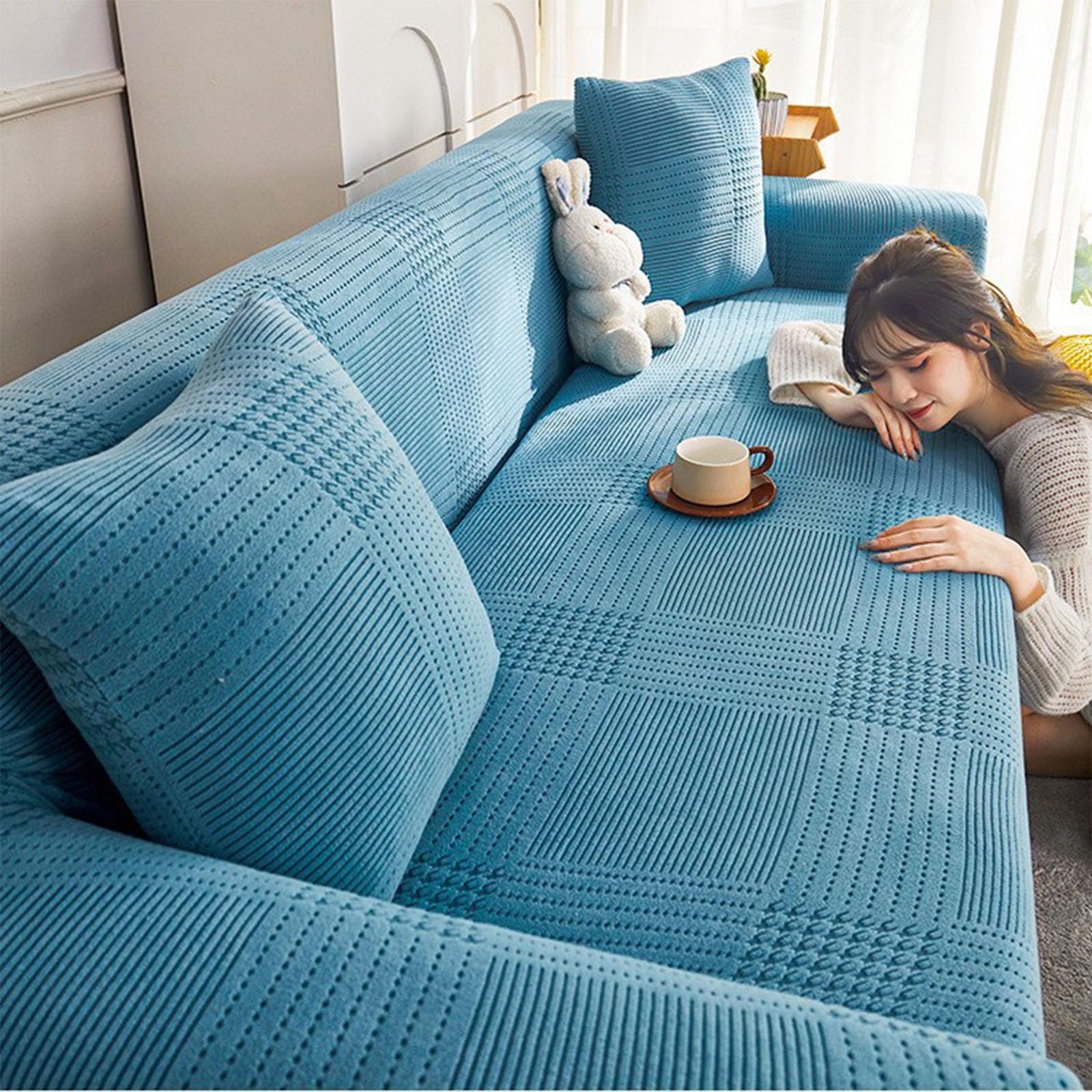 Housse de canapé d'angle velours extensible pour des soirées cocooning en famille