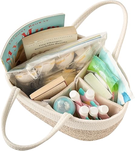 Miniatura 8 de Organizador de pañales, cesta de regalo vacía para artículos esenciales para recién nacidos, cesta de almacenamiento de bebé, elegante bolsa de